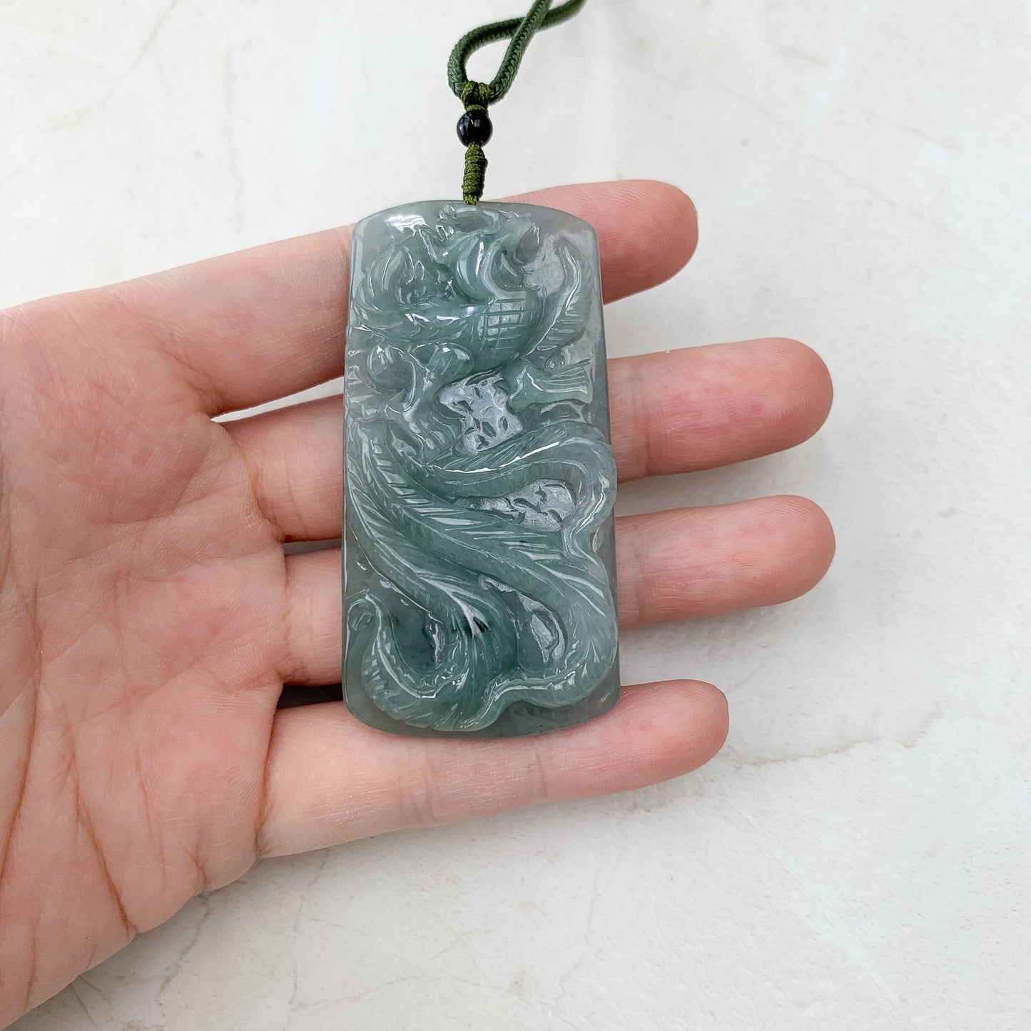 Dual Side Jade Dragon Phoenix Necklace, Green Jadeite Jade, Hand Carved Jade Necklace, Jade Pendant, YJ-0321-0348621 - AriaDesignCollection