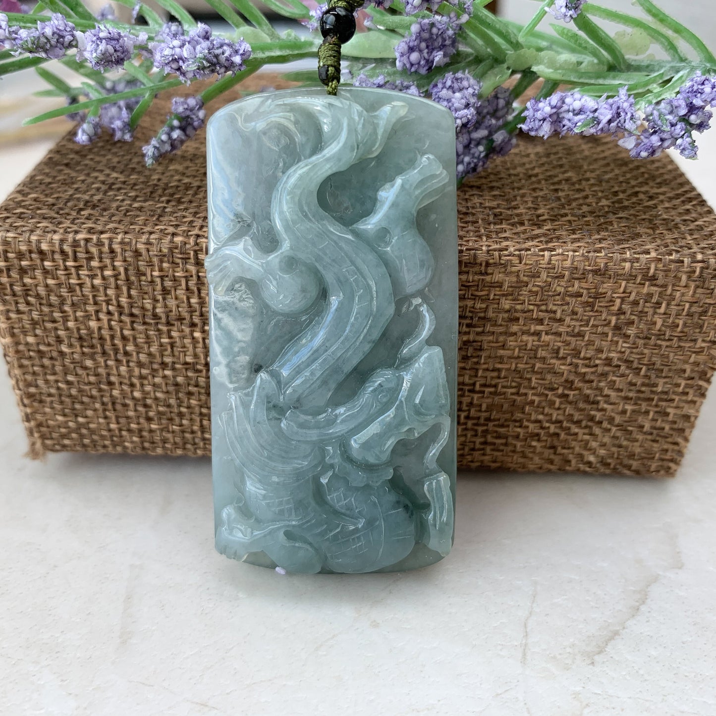 Dual Side Jade Dragon Phoenix Necklace, Green Jadeite Jade, Hand Carved Jade Necklace, Jade Pendant, YJ-0321-0348621 - AriaDesignCollection