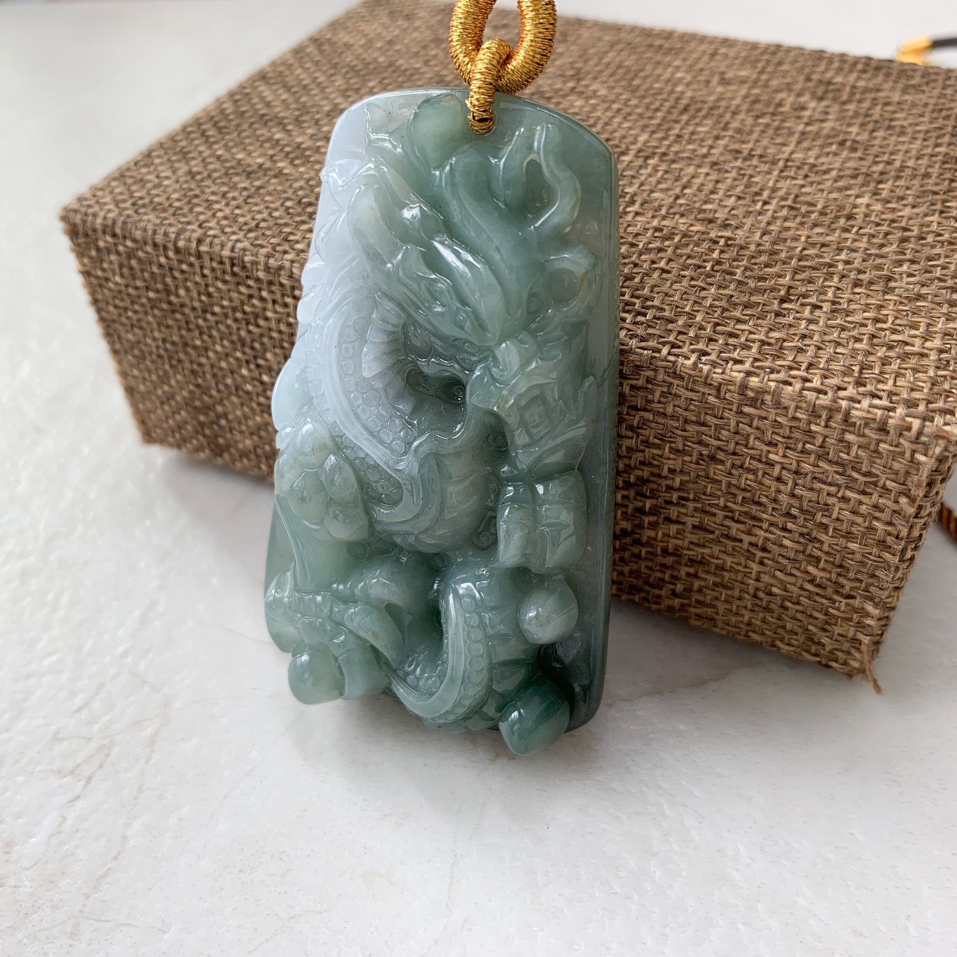 Large Jadeite Jade Dragon Chinese Zodiac Hand Carved Pendant Necklace, YJ-0321-0441007 - AriaDesignCollection