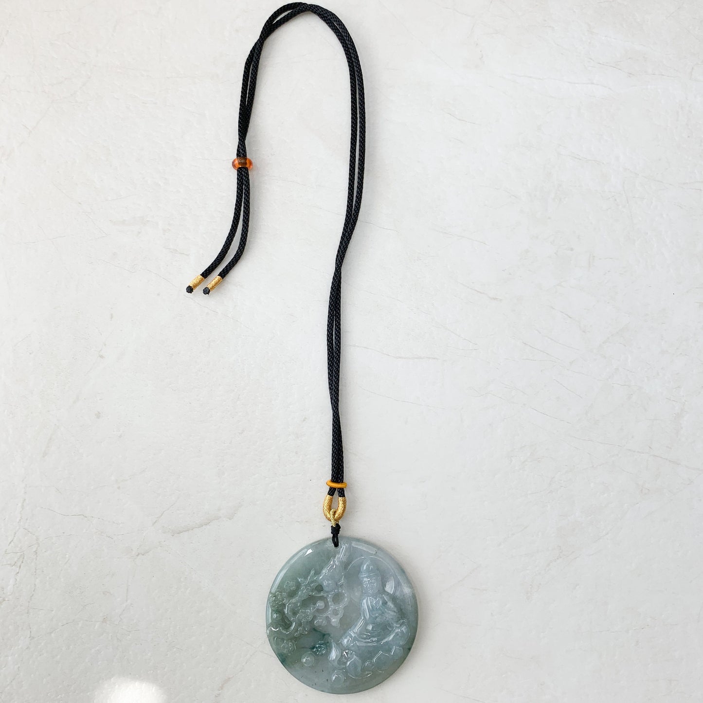 Large Jadeite Jade Guan Yin Sitting on Lotus with Phoenix Avalokiteshvara Carved Pendant Necklace, YJ-0321-0351344 - AriaDesignCollection