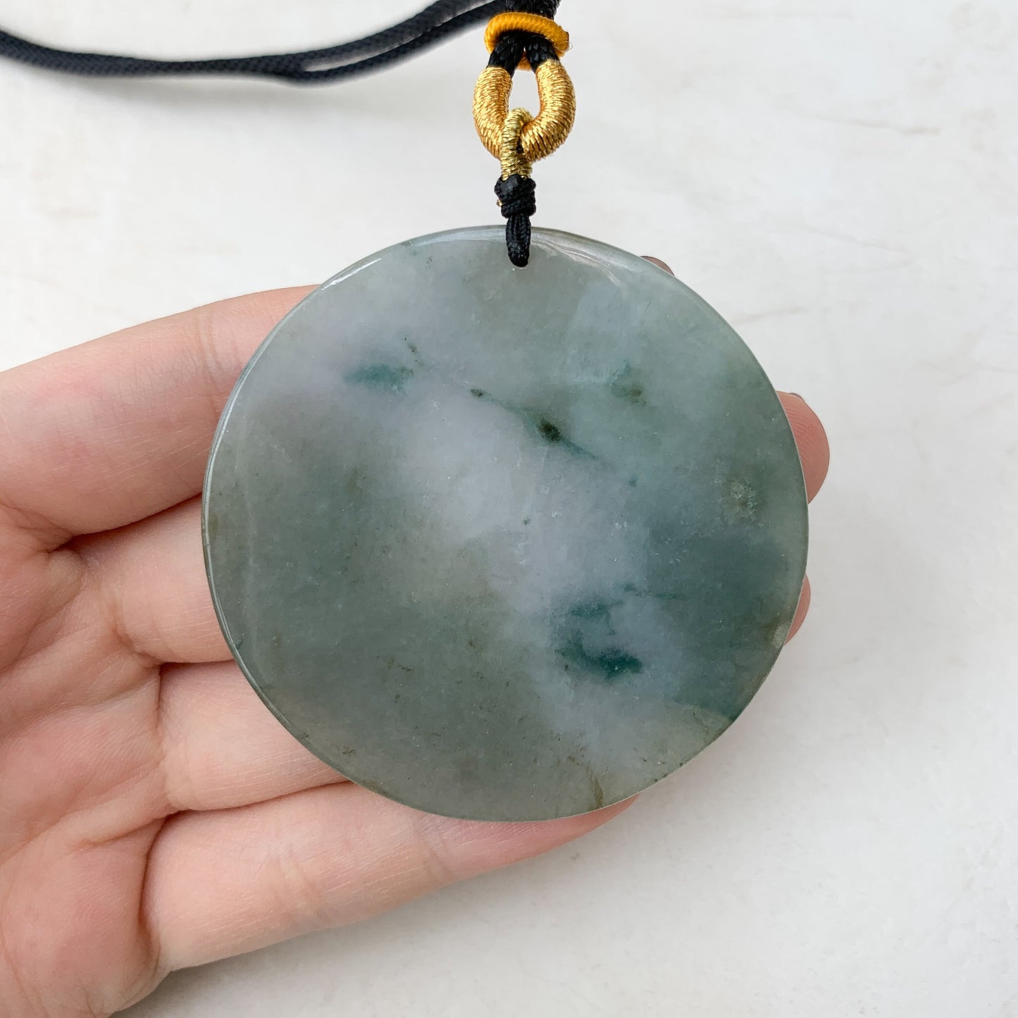 Large Jadeite Jade Guan Yin Sitting on Lotus with Phoenix Avalokiteshvara Carved Pendant Necklace, YJ-0321-0351344 - AriaDesignCollection