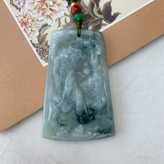 Jadeite Jade Tiger Chinese Zodiac Carved Pendant Necklace, YJ-0321-0324816 - AriaDesignCollection