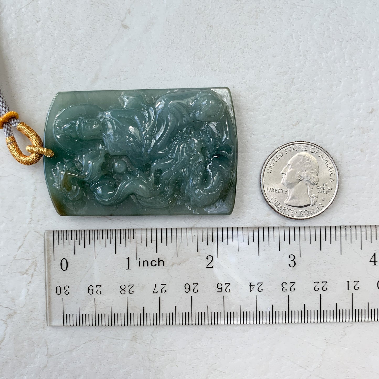 Jadeite Jade Guan Yin Kwan Yin Protected by Dragon Avalokitesvara Semi-Translucent Carved Pendant Necklace, YJ-0321-0348626 - AriaDesignCollection