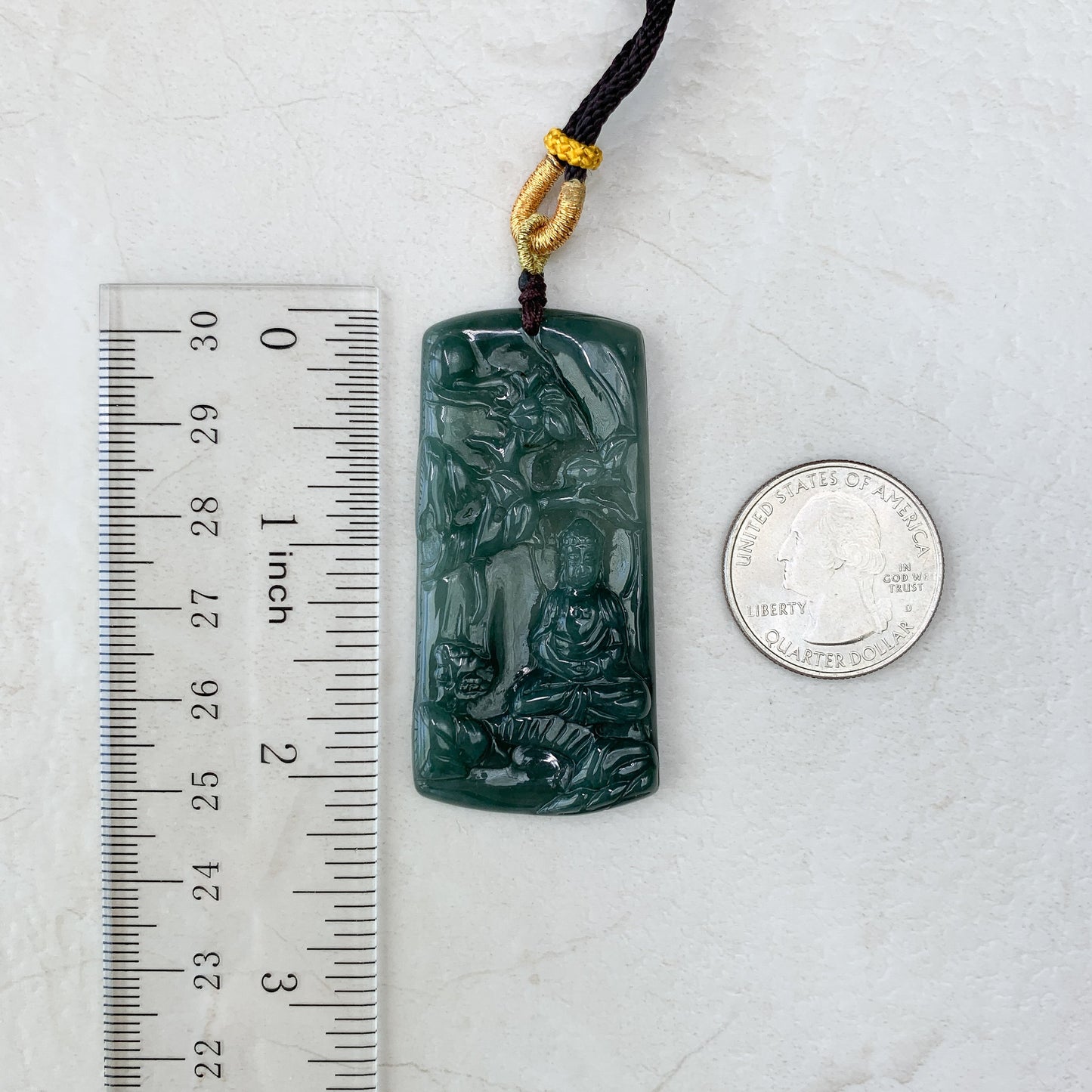 Jadeite Jade Vairocana Buddha Da Ri Ru Lai Green Yellow Carved Pendant Necklace, YJ-0321-0360436 - AriaDesignCollection