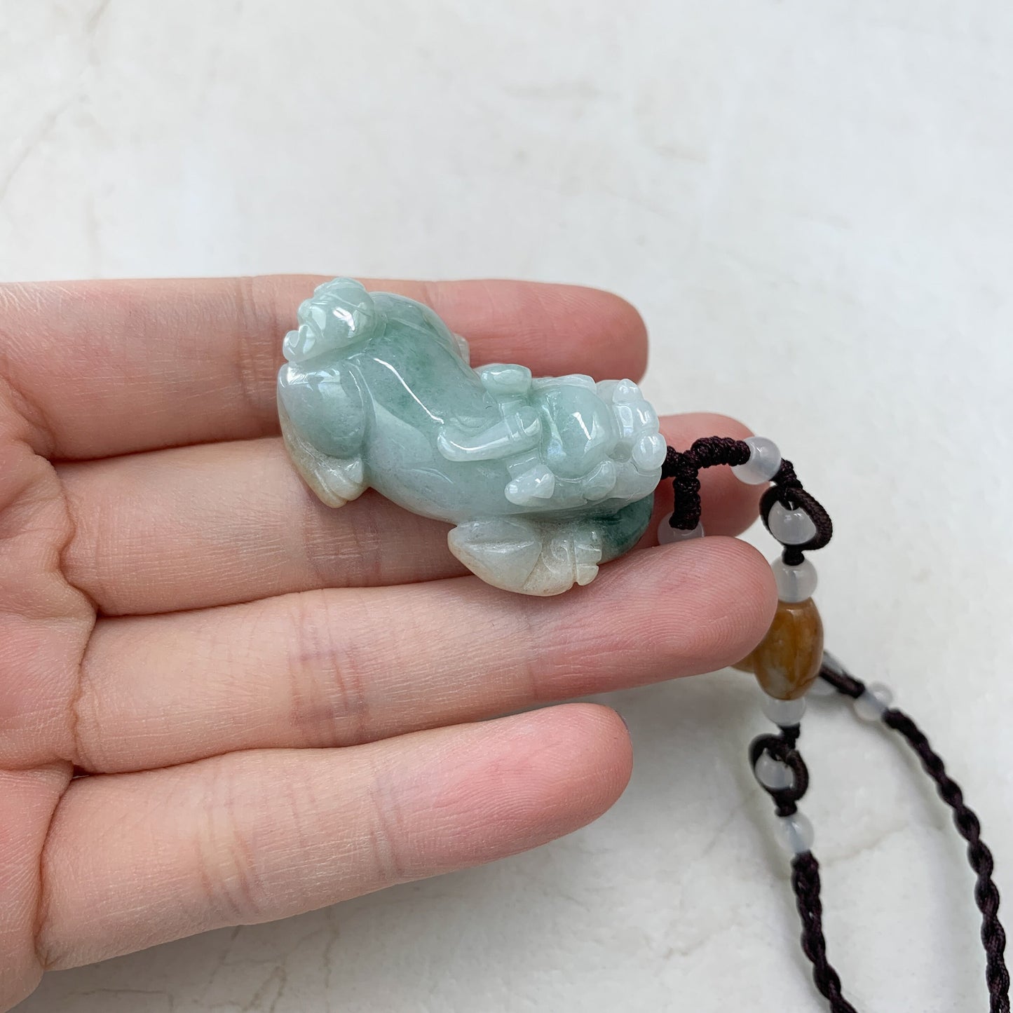 Yellow Green Jade Dragon Pixiu, Pi Xiu, 貔貅, Dragon Carved Pendant, YW-0110-1647125832 - AriaDesignCollection
