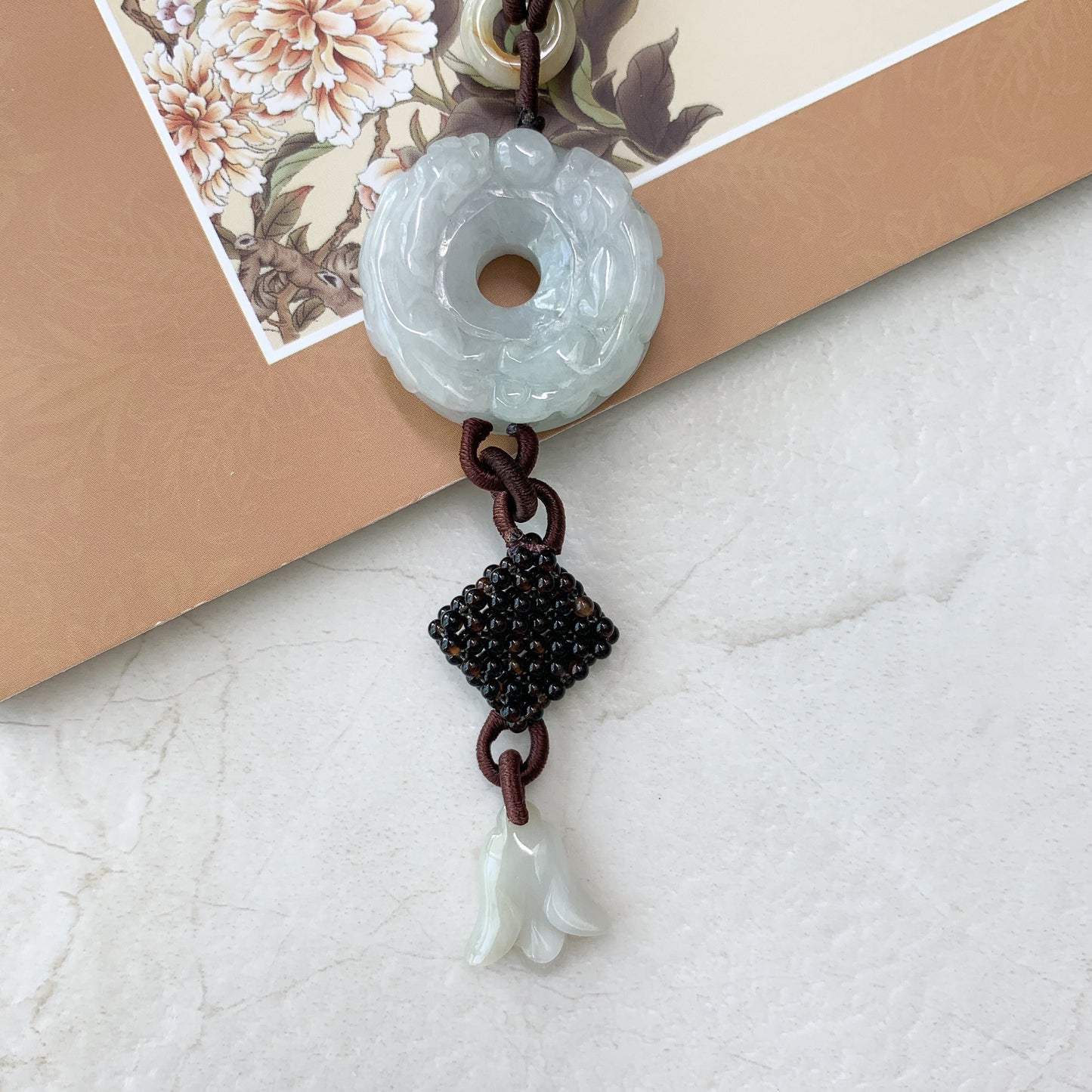 Jadeite Jade Circle Donut Carved Necklace, Jade Pendant, Jade Necklace, YW-0110-1647122266 - AriaDesignCollection