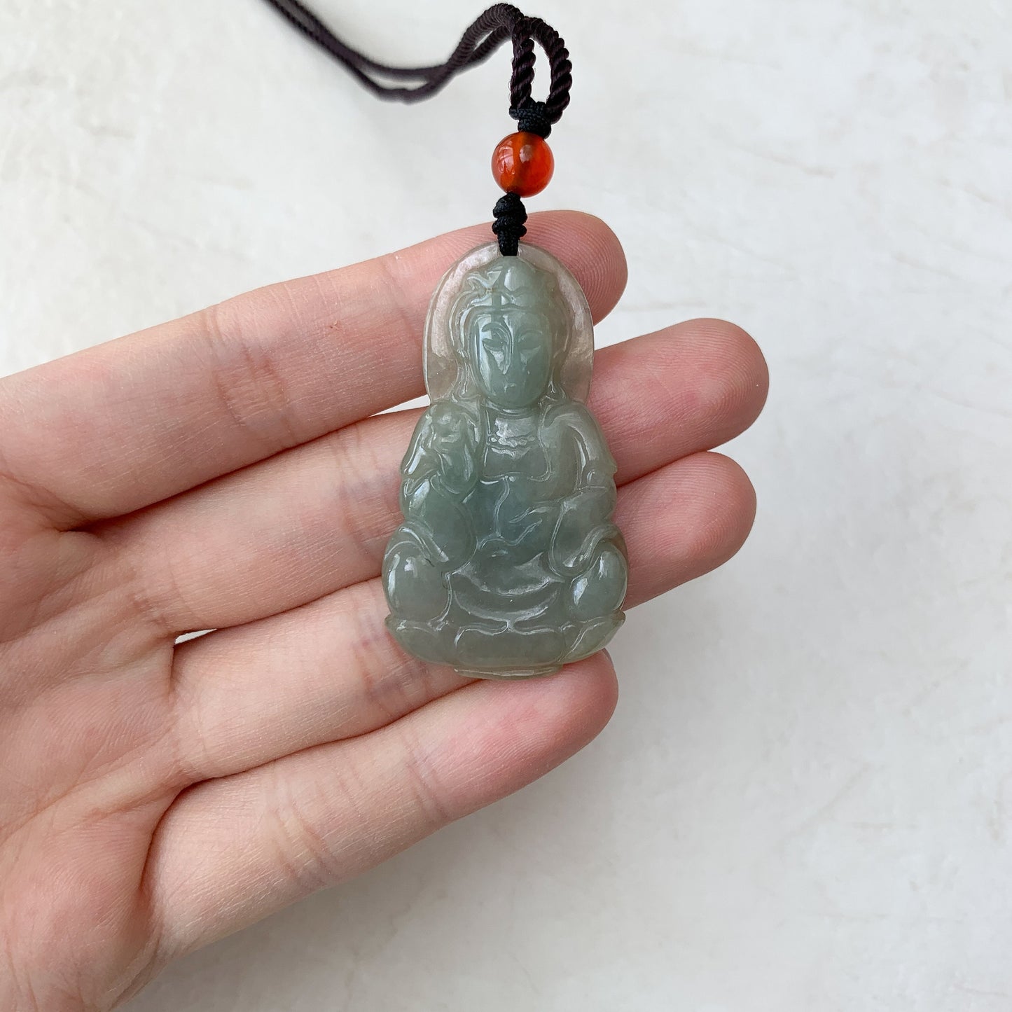 Jadeite Jade Guan Yin Kwan Yin Avalokitesvara Semi-Translucent Carved Pendant Necklace, YW-0110-1646935732 - AriaDesignCollection