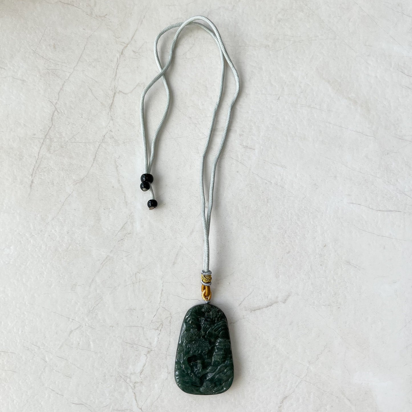 Jadeite Jade Landscape Mountain Forest River Scenery Tree Hand Carved Pendant Necklace, YJ-0921-0084977 - AriaDesignCollection