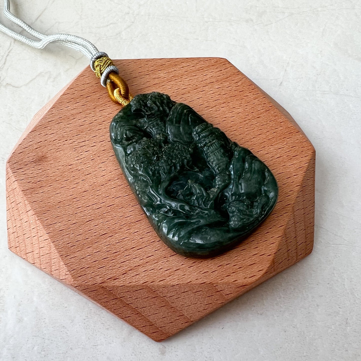 Jadeite Jade Landscape Mountain Forest River Scenery Tree Hand Carved Pendant Necklace, YJ-0921-0084977 - AriaDesignCollection
