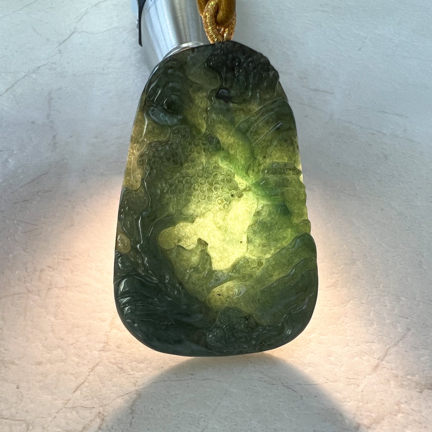 Jadeite Jade Landscape Mountain Forest River Scenery Tree Hand Carved Pendant Necklace, YJ-0921-0084977 - AriaDesignCollection