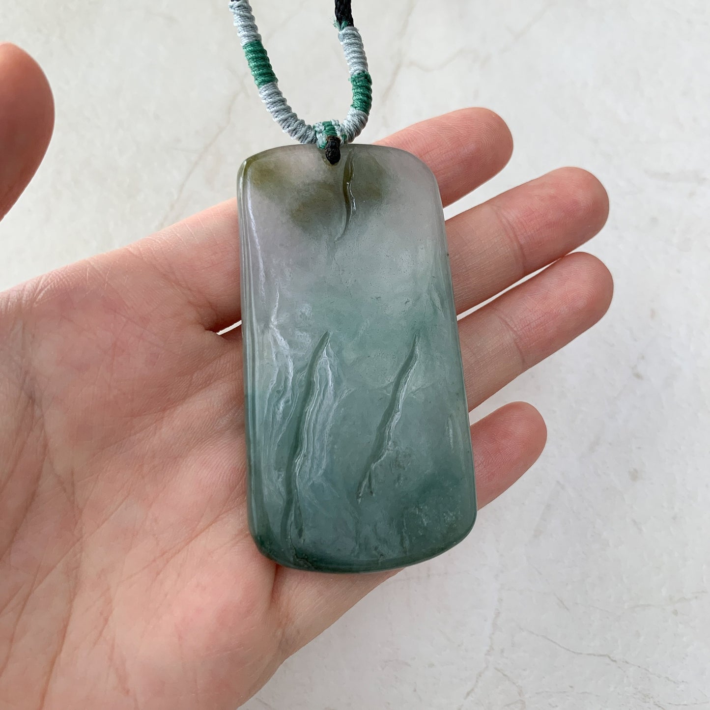 Jadeite Jade Landscape Tree Mountain Forest River Scenery Hand Carved Pendant Necklace, YJ-0921-0132577 - AriaDesignCollection