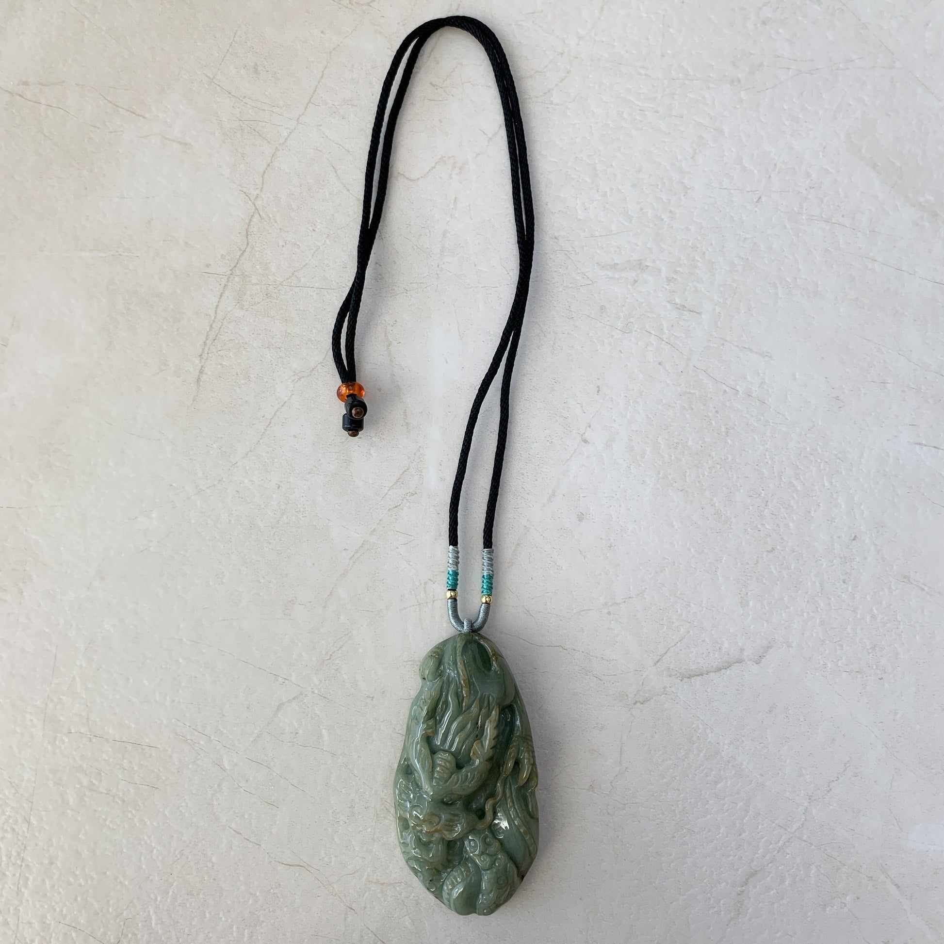 Large Jadeite Jade Dragon Chinese Zodiac Hand Carved Pendant Necklace, YJ-0921-0170704 - AriaDesignCollection