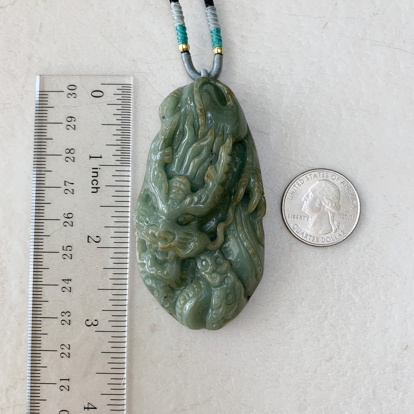Large Jadeite Jade Dragon Chinese Zodiac Hand Carved Pendant Necklace, YJ-0921-0170704 - AriaDesignCollection