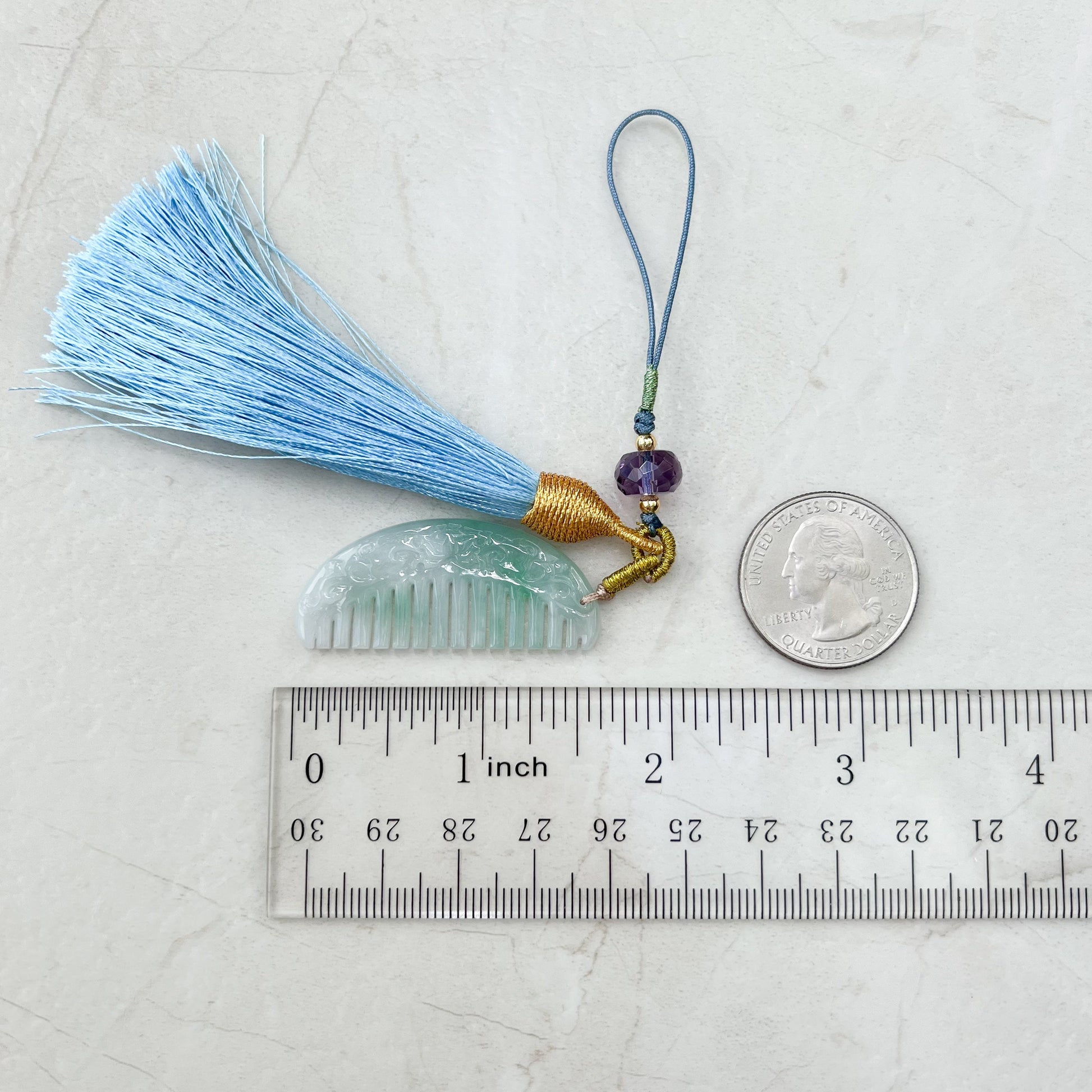Jadeite Jade Comb Ornament, Charm, Decoration, Key Chain, FSX-0921-DY24222 - AriaDesignCollection