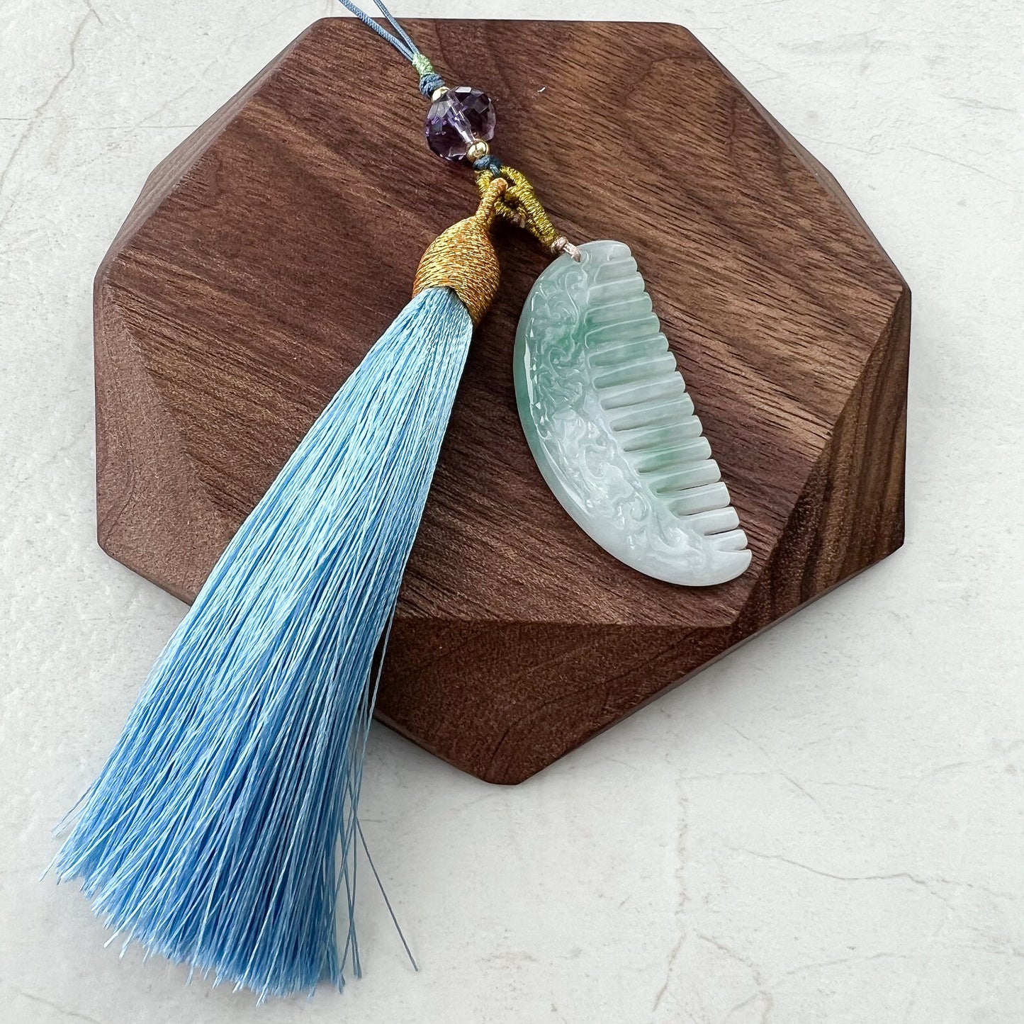 Jadeite Jade Comb Ornament, Charm, Decoration, Key Chain, FSX-0921-DY24222 - AriaDesignCollection