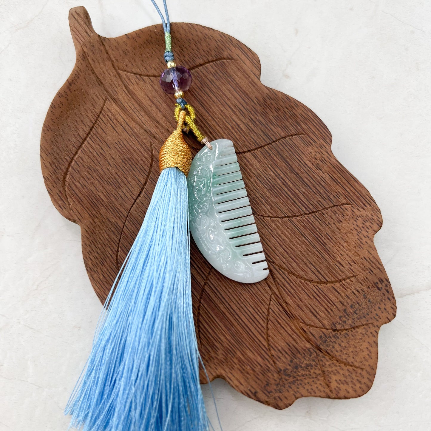 Jadeite Jade Comb Ornament, Charm, Decoration, Key Chain, FSX-0921-DY24222 - AriaDesignCollection