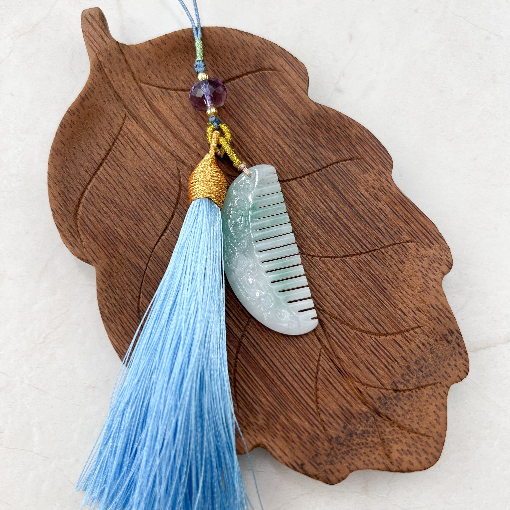 Jadeite Jade Comb Ornament, Charm, Decoration, Key Chain, FSX-0921-DY24222 - AriaDesignCollection