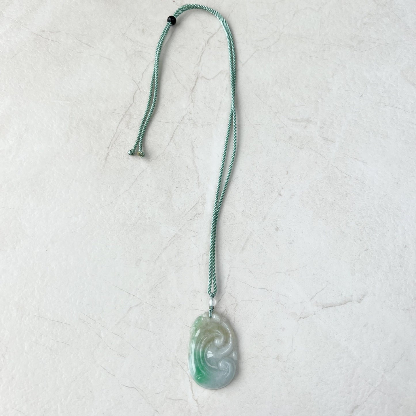 Green Ruyi, Ru Yi, 如意, Jadeite Jade, Ancient Scepter, Luck Charm, Pendant Hand Carved Necklace, QY-0921-DFZB37416 - AriaDesignCollection
