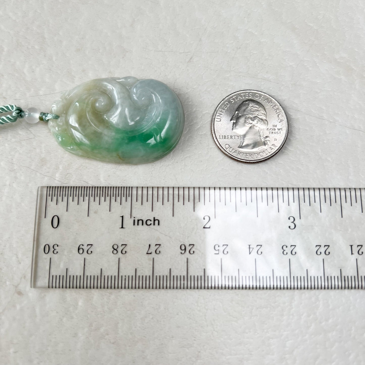 Green Ruyi, Ru Yi, 如意, Jadeite Jade, Ancient Scepter, Luck Charm, Pendant Hand Carved Necklace, QY-0921-DFZB37416 - AriaDesignCollection