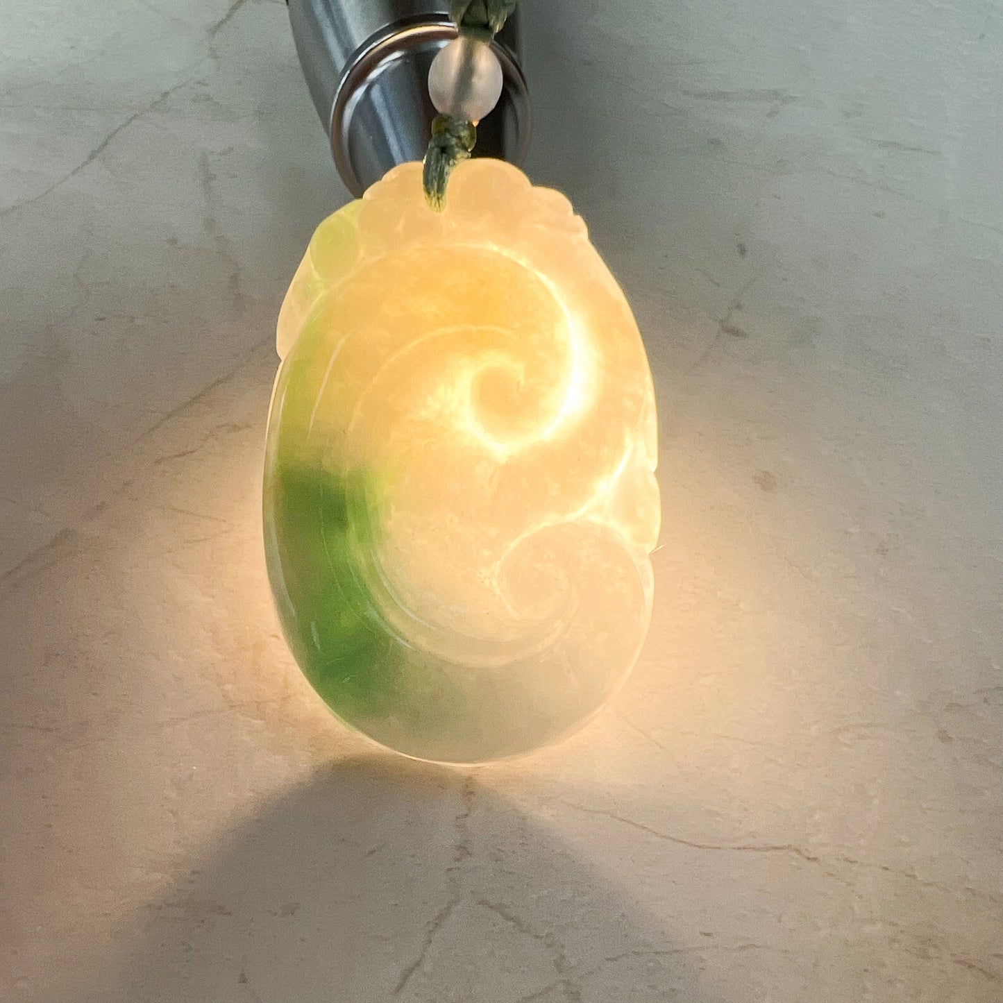 Green Ruyi, Ru Yi, 如意, Jadeite Jade, Ancient Scepter, Luck Charm, Pendant Hand Carved Necklace, QY-0921-DFZB37416 - AriaDesignCollection