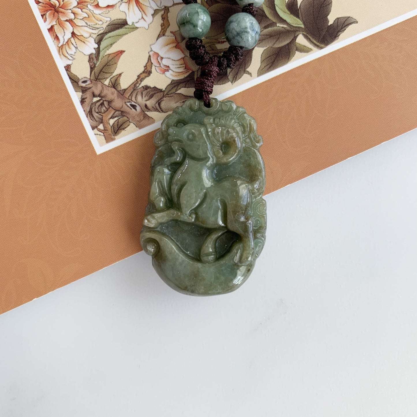 Jadeite Jade Sheep Goat Ram Chinese Zodiac Carved Pendant Necklace, YW-0321-1646062518 - AriaDesignCollection
