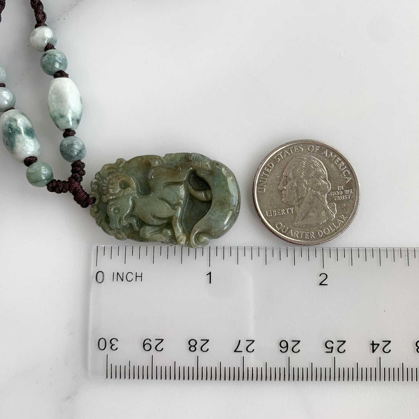Jadeite Jade Sheep Goat Ram Chinese Zodiac Carved Pendant Necklace, YW-0321-1646062518 - AriaDesignCollection