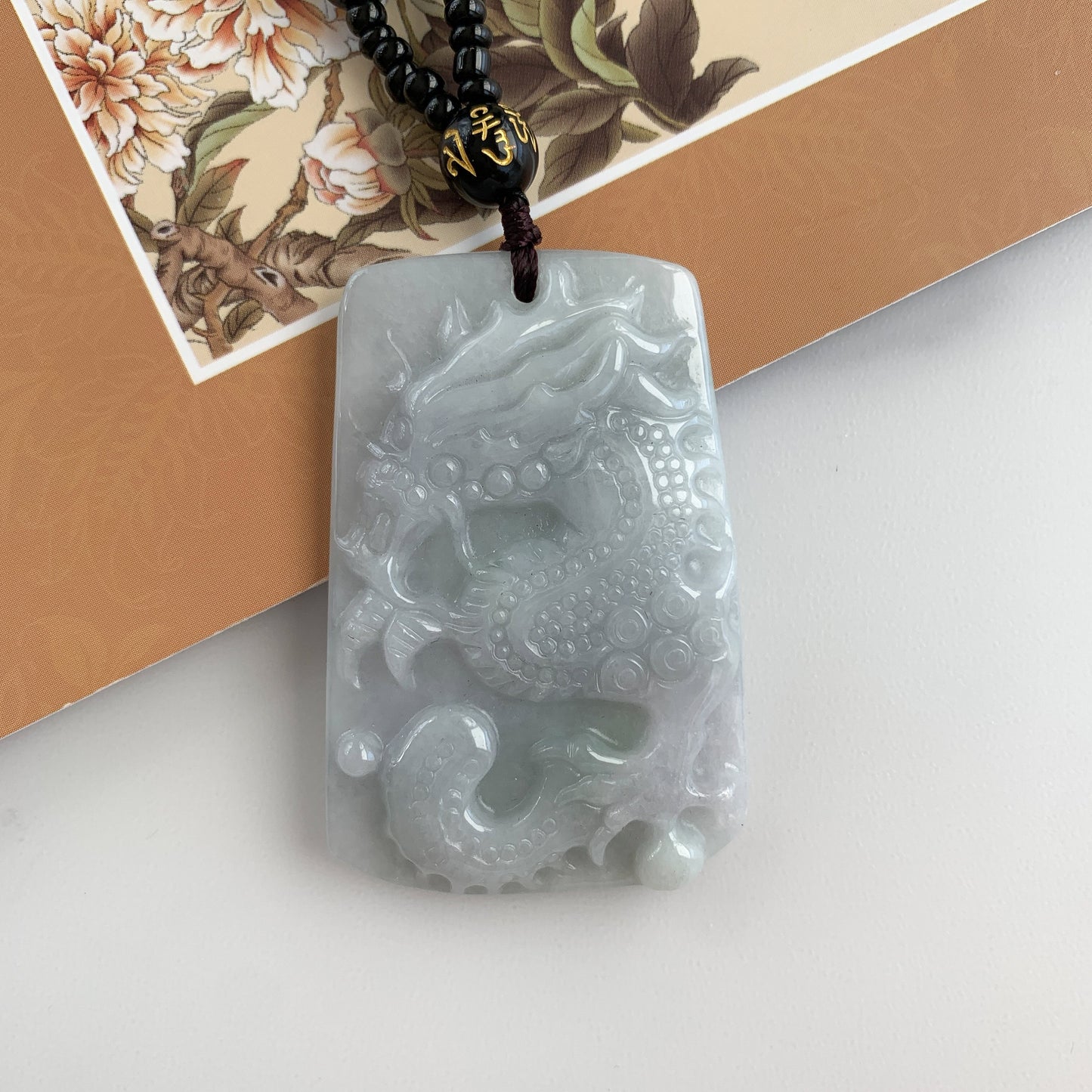 Jadeite Jade Dragon Chinese Zodiac Hand Carved Pendant Black Necklace, YJ-0321-0454749 - AriaDesignCollection