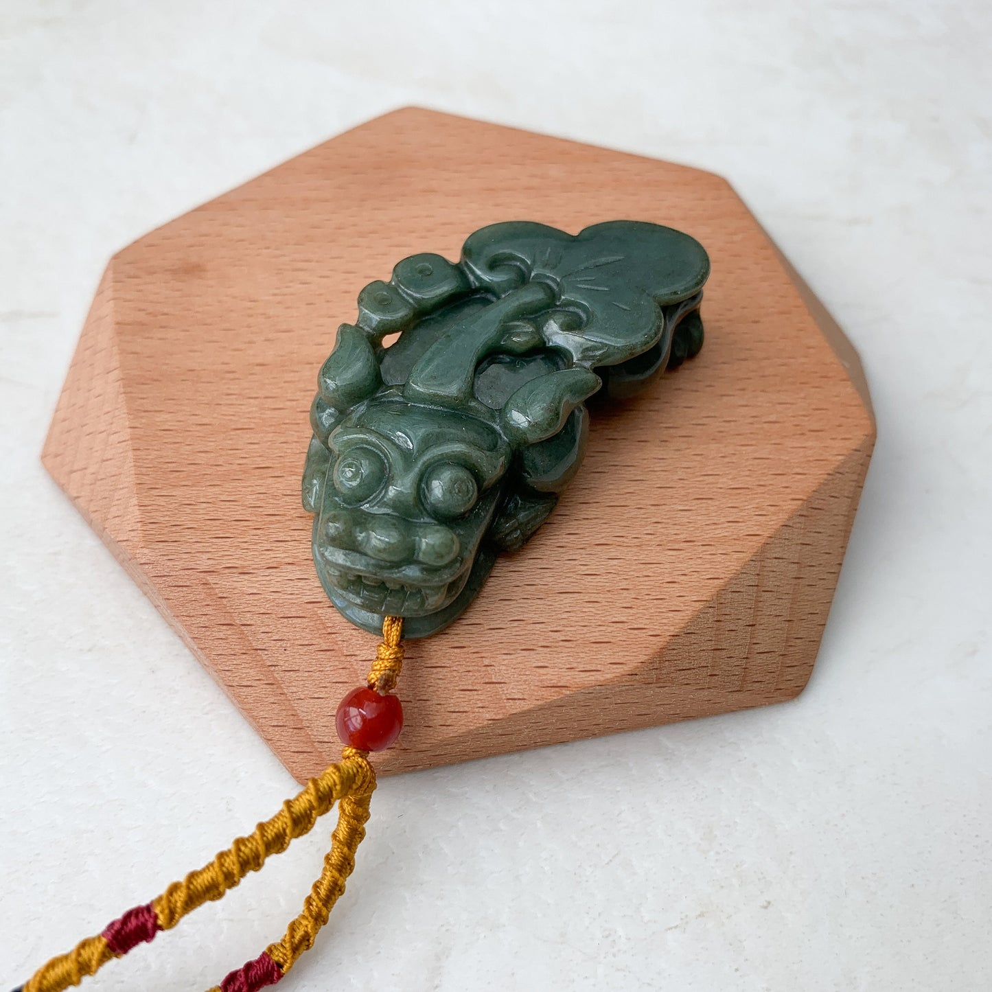 Large Green Jadeite Jade Dragon Pixiu Dragon Chinese Carved Pendant, YJ-0921-0002772 - AriaDesignCollection