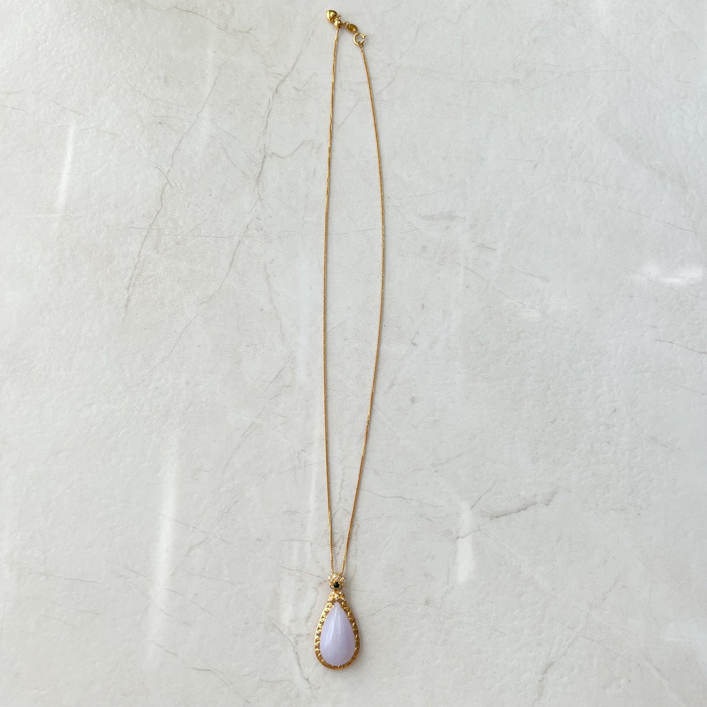 Purple Jade Teardrop Pendant, Jadeite Jade, 18K Gold, Lavender, Pendant Necklace, FSX-0921-DY21511 - AriaDesignCollection
