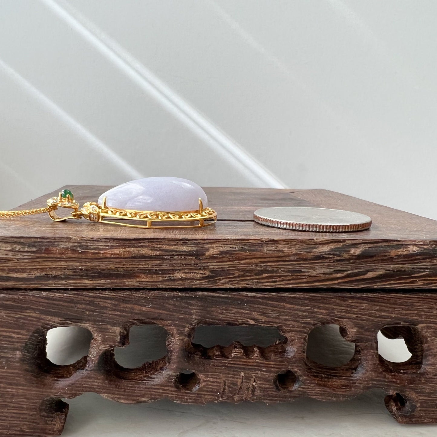 Purple Jade Teardrop Pendant, Jadeite Jade, 18K Gold, Lavender, Pendant Necklace, FSX-0921-DY21511 - AriaDesignCollection