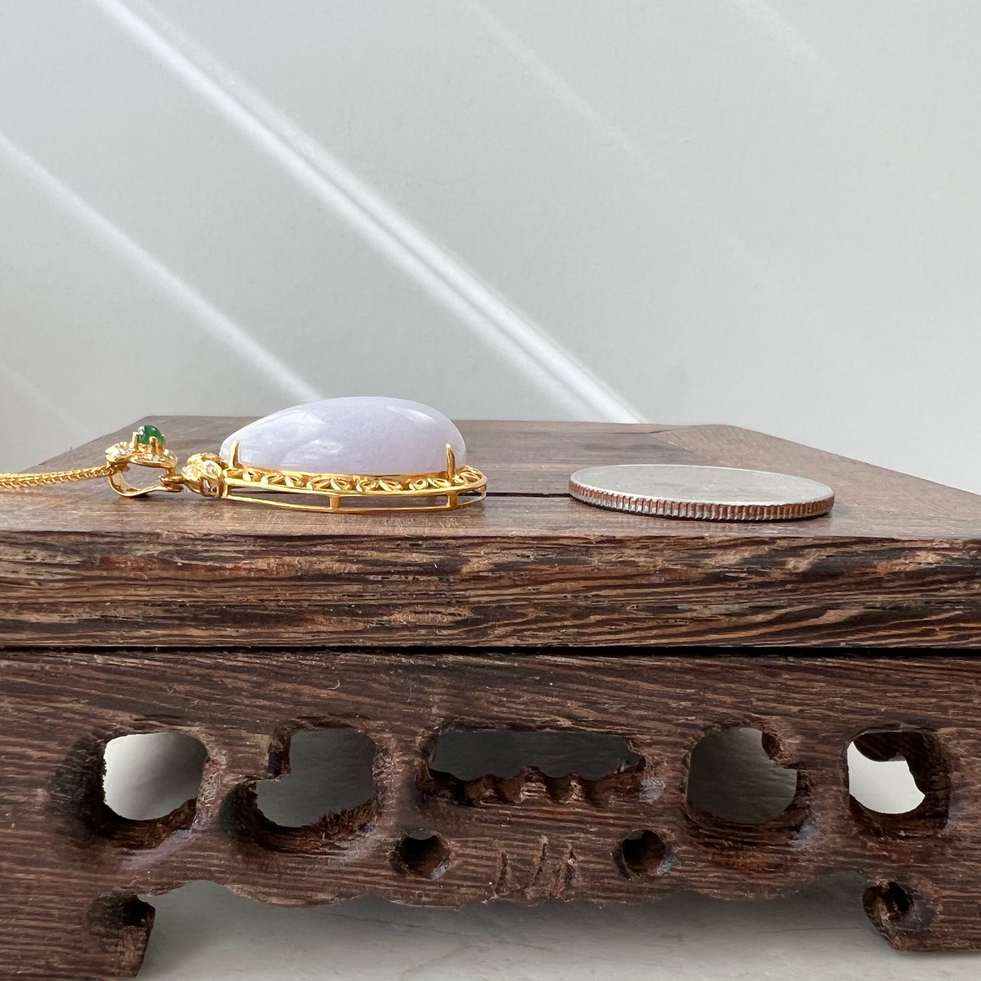Purple Jade Teardrop Pendant, Jadeite Jade, 18K Gold, Lavender, Pendant Necklace, FSX-0921-DY21511 - AriaDesignCollection