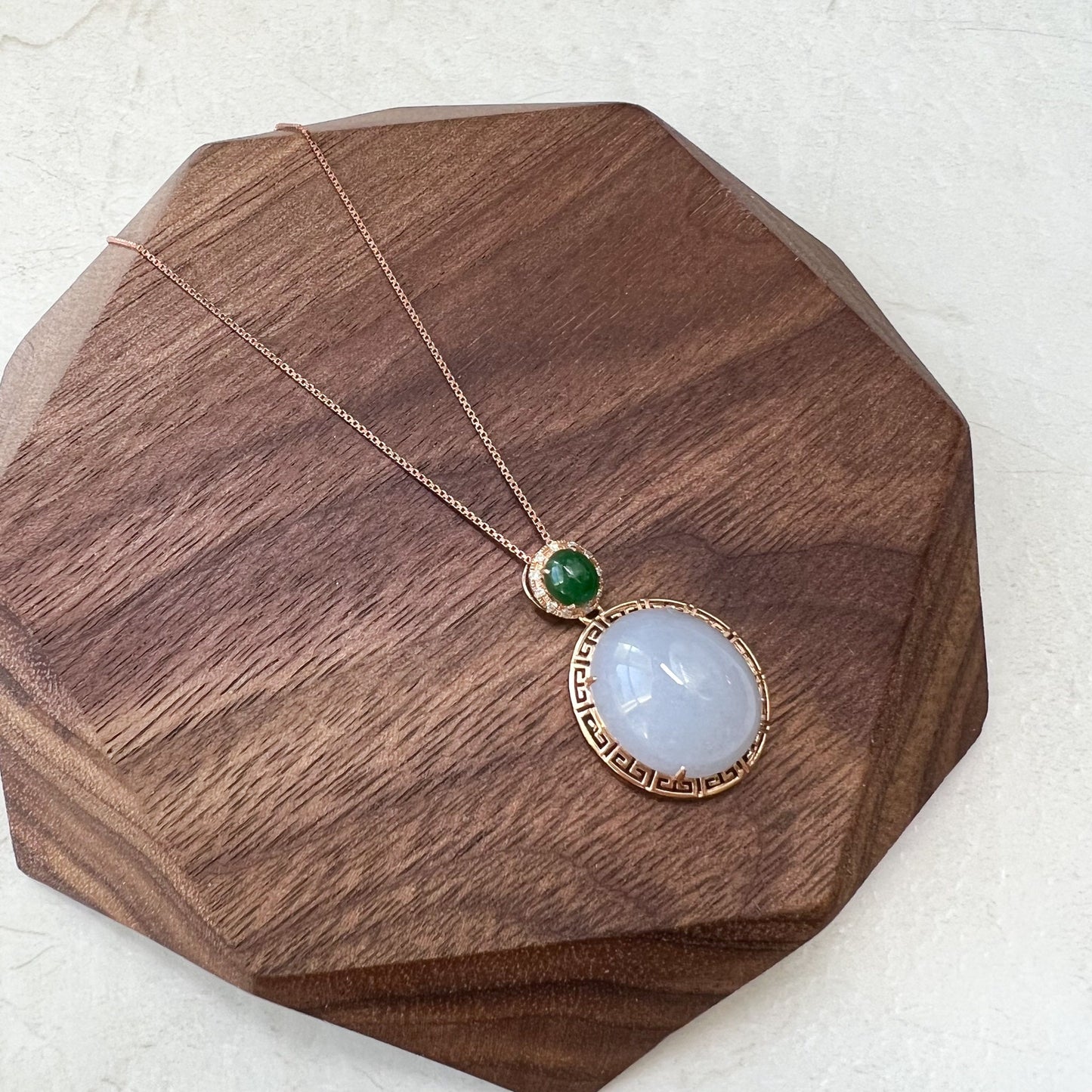 Purple Jade Round Cabochon Pendant, Jadeite Jade, 18K Rose Gold, Lavender, Pendant Necklace, RLXE-0921-0025379 - AriaDesignCollection
