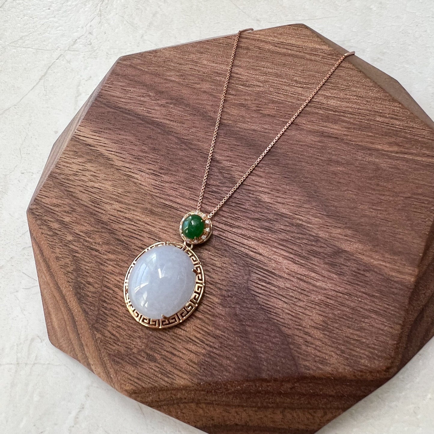 Purple Jade Round Cabochon Pendant, Jadeite Jade, 18K Rose Gold, Lavender, Pendant Necklace, RLXE-0921-0025379 - AriaDesignCollection