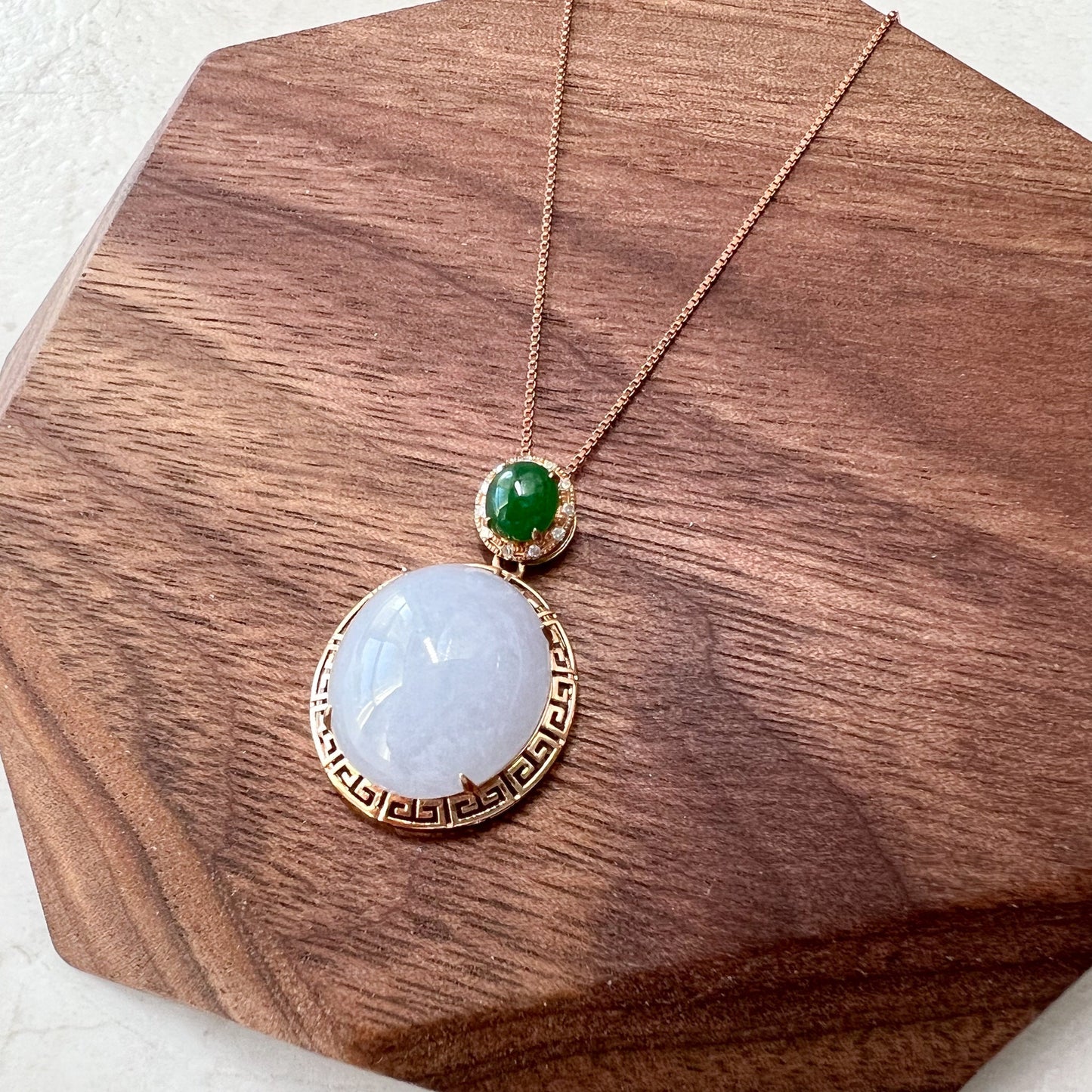 Purple Jade Round Cabochon Pendant, Jadeite Jade, 18K Rose Gold, Lavender, Pendant Necklace, RLXE-0921-0025379 - AriaDesignCollection