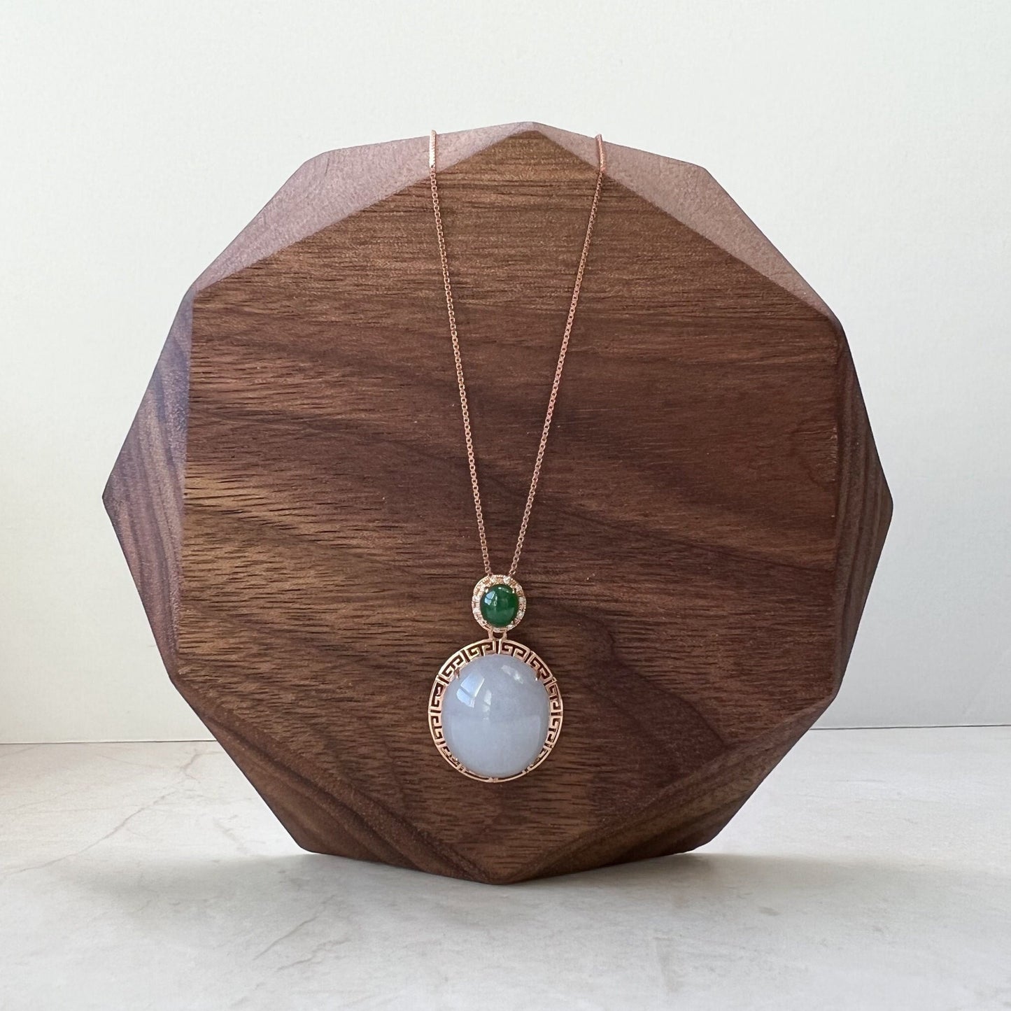 Purple Jade Round Cabochon Pendant, Jadeite Jade, 18K Rose Gold, Lavender, Pendant Necklace, RLXE-0921-0025379 - AriaDesignCollection