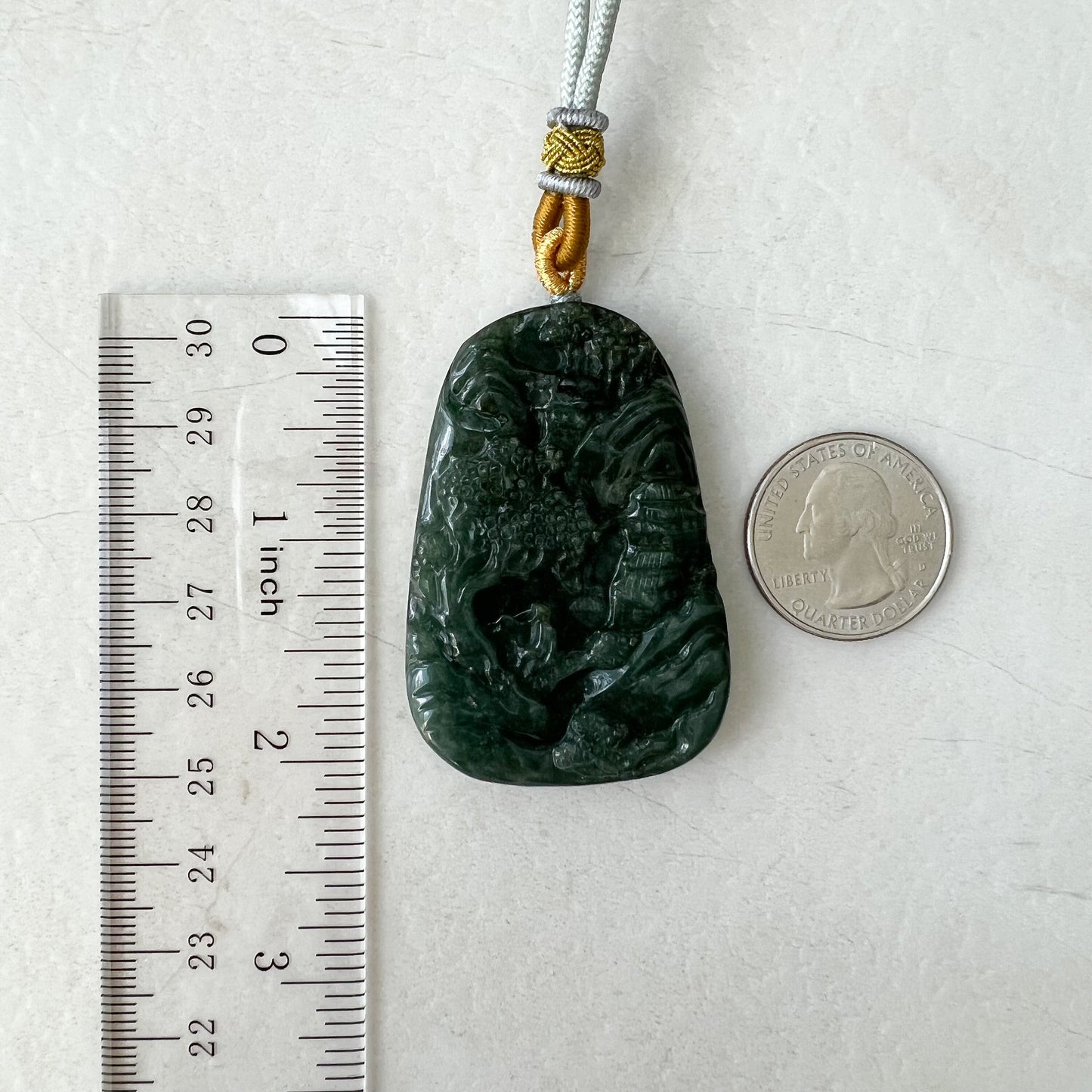 Jadeite Jade Landscape Mountain Forest River Scenery Tree Hand Carved Pendant Necklace, YJ-0921-0084977 - AriaDesignCollection