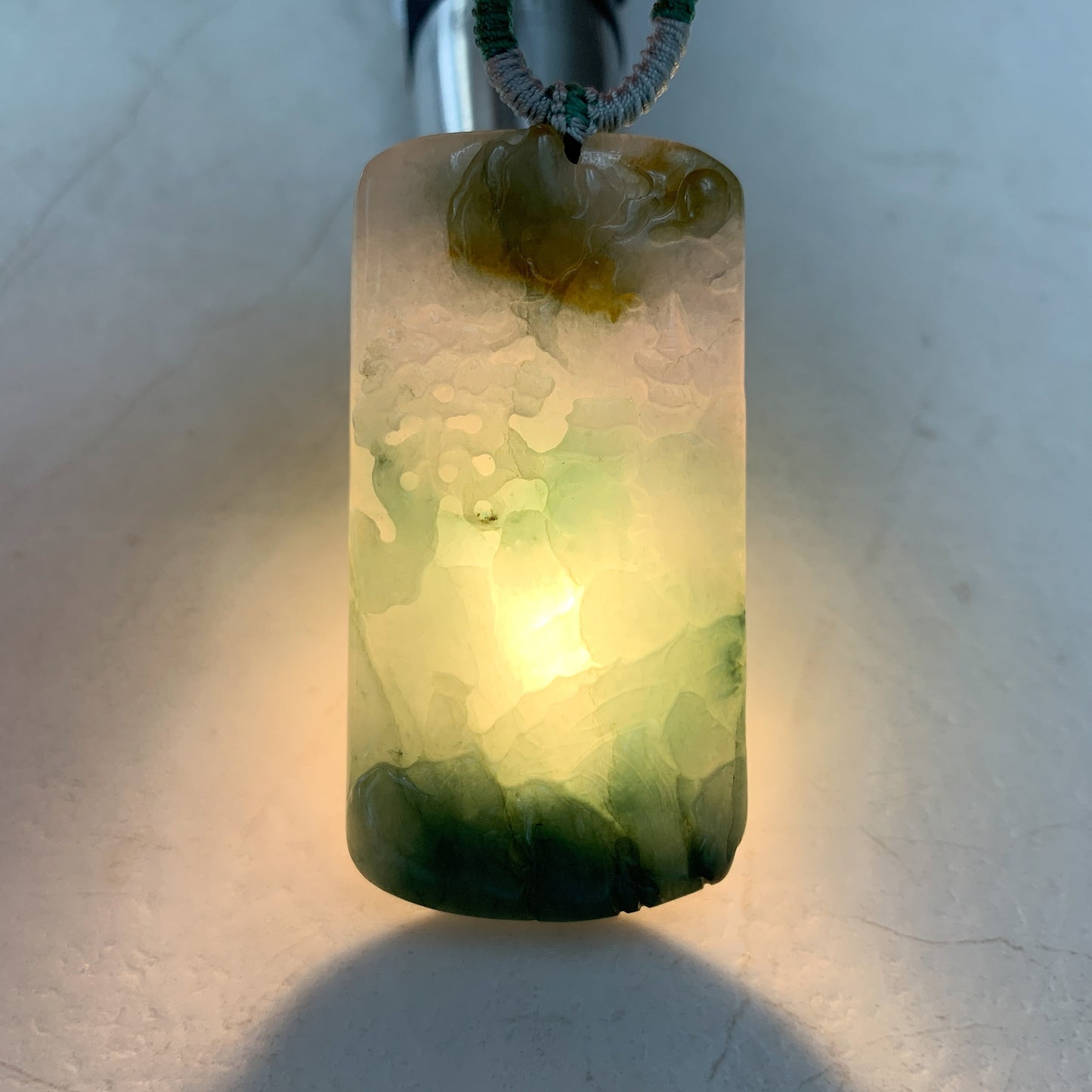 Jadeite Jade Landscape Tree Mountain Forest River Scenery Hand Carved Pendant Necklace, YJ-0921-0132577 - AriaDesignCollection