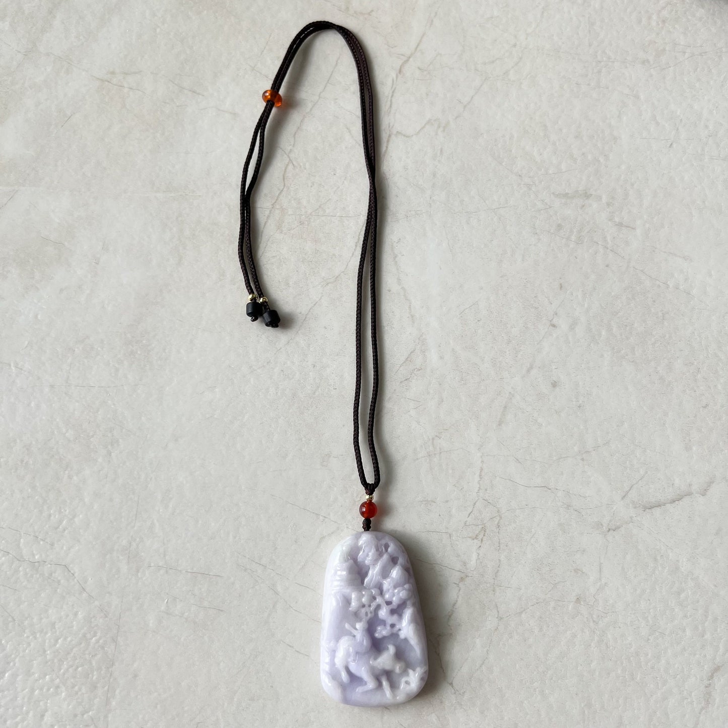 Purple Jade Ox, Jadeite Jade, Bull Cow Chinese Zodiac Hand Carved Pendant Necklace, YJ-0321-0322414 - AriaDesignCollection