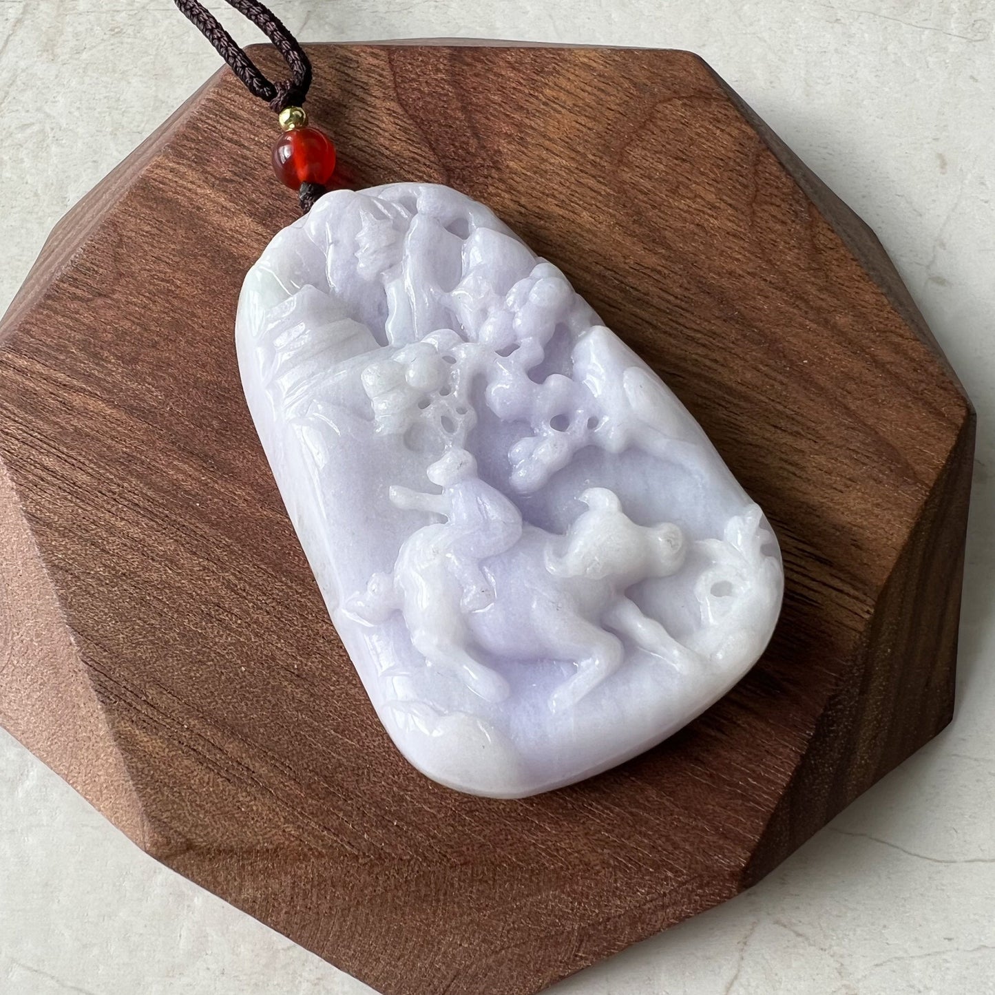 Purple Jade Ox, Jadeite Jade, Bull Cow Chinese Zodiac Hand Carved Pendant Necklace, YJ-0321-0322414 - AriaDesignCollection