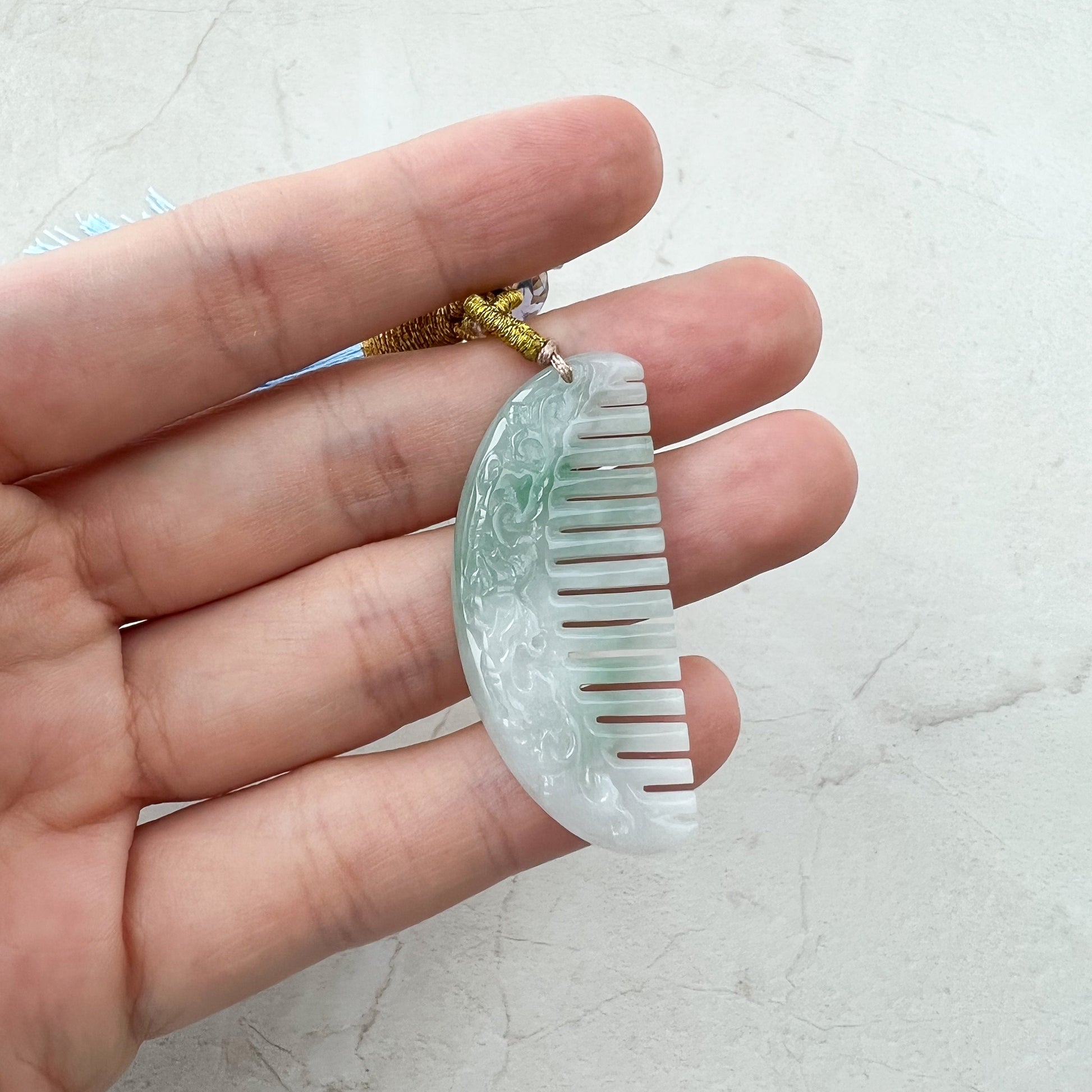 Jadeite Jade Comb Ornament, Charm, Decoration, Key Chain, FSX-0921-DY24222 - AriaDesignCollection