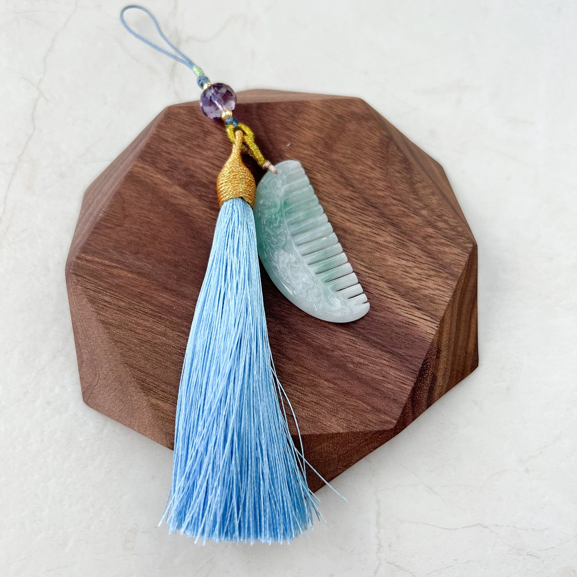 Jadeite Jade Comb Ornament, Charm, Decoration, Key Chain, FSX-0921-DY24222 - AriaDesignCollection