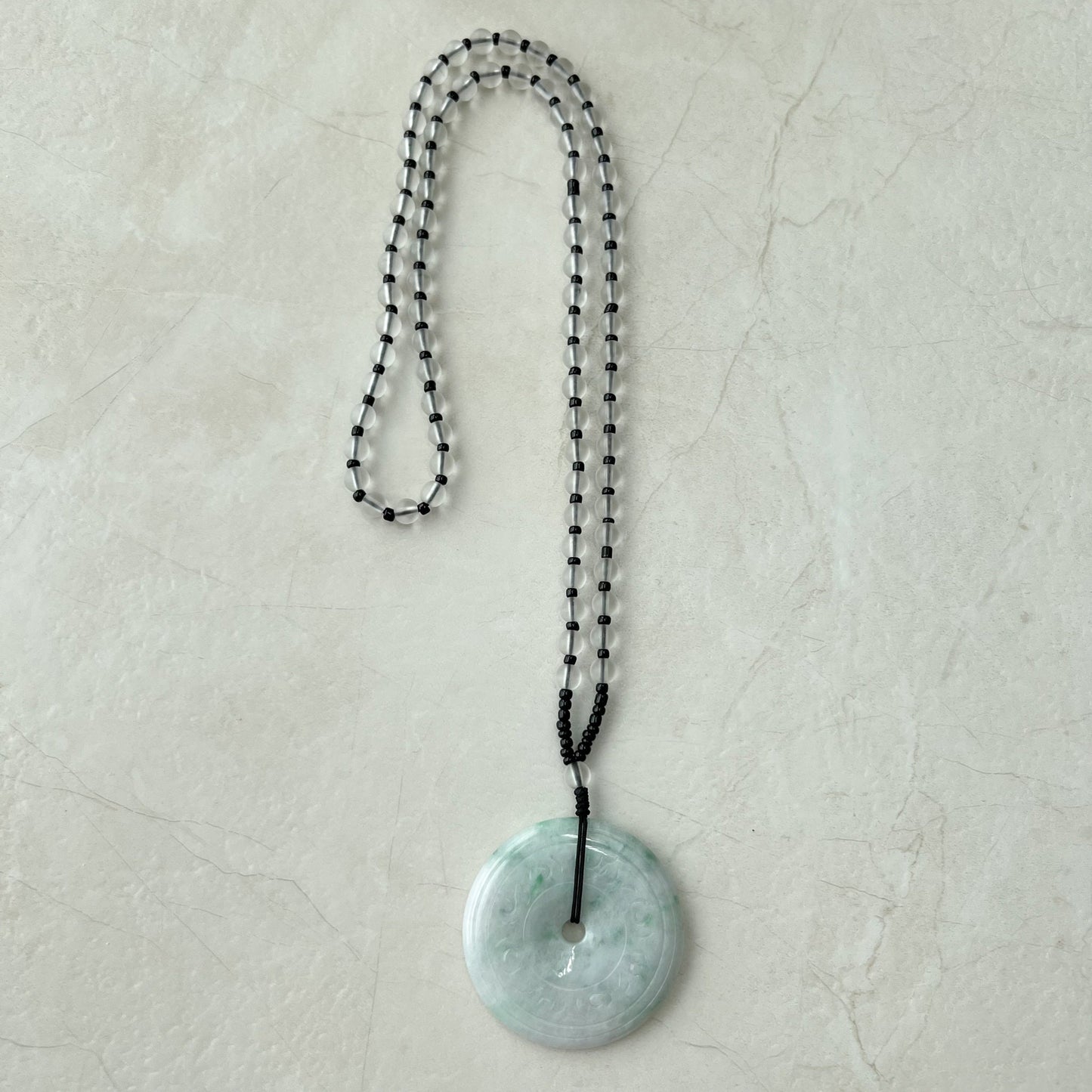 Antique Carving Jadeite Jade Large Circle Donut Carved Necklace, YJ-0921-0174979 - AriaDesignCollection