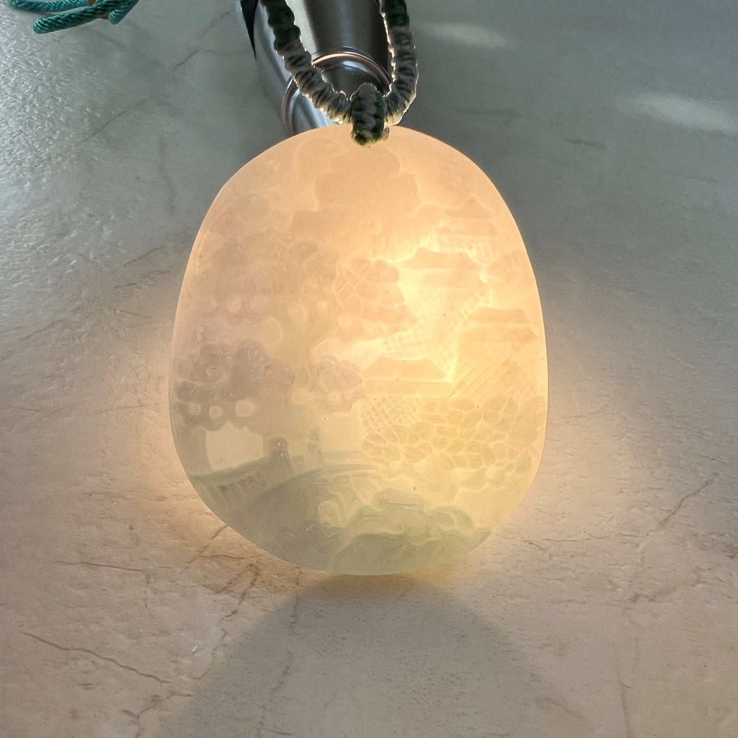 Jadeite Jade Landscape Mountain Forest River Scenery Hand Carved Pendant Necklace, YJ-0921-0166733 - AriaDesignCollection