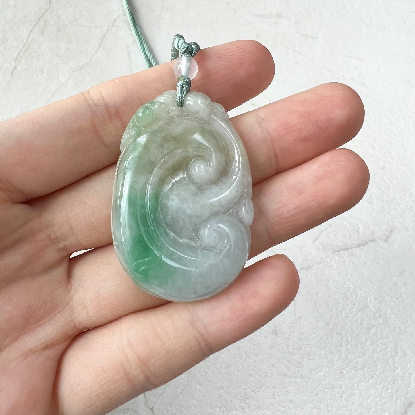 Green Ruyi, Ru Yi, 如意, Jadeite Jade, Ancient Scepter, Luck Charm, Pendant Hand Carved Necklace, QY-0921-DFZB37416 - AriaDesignCollection