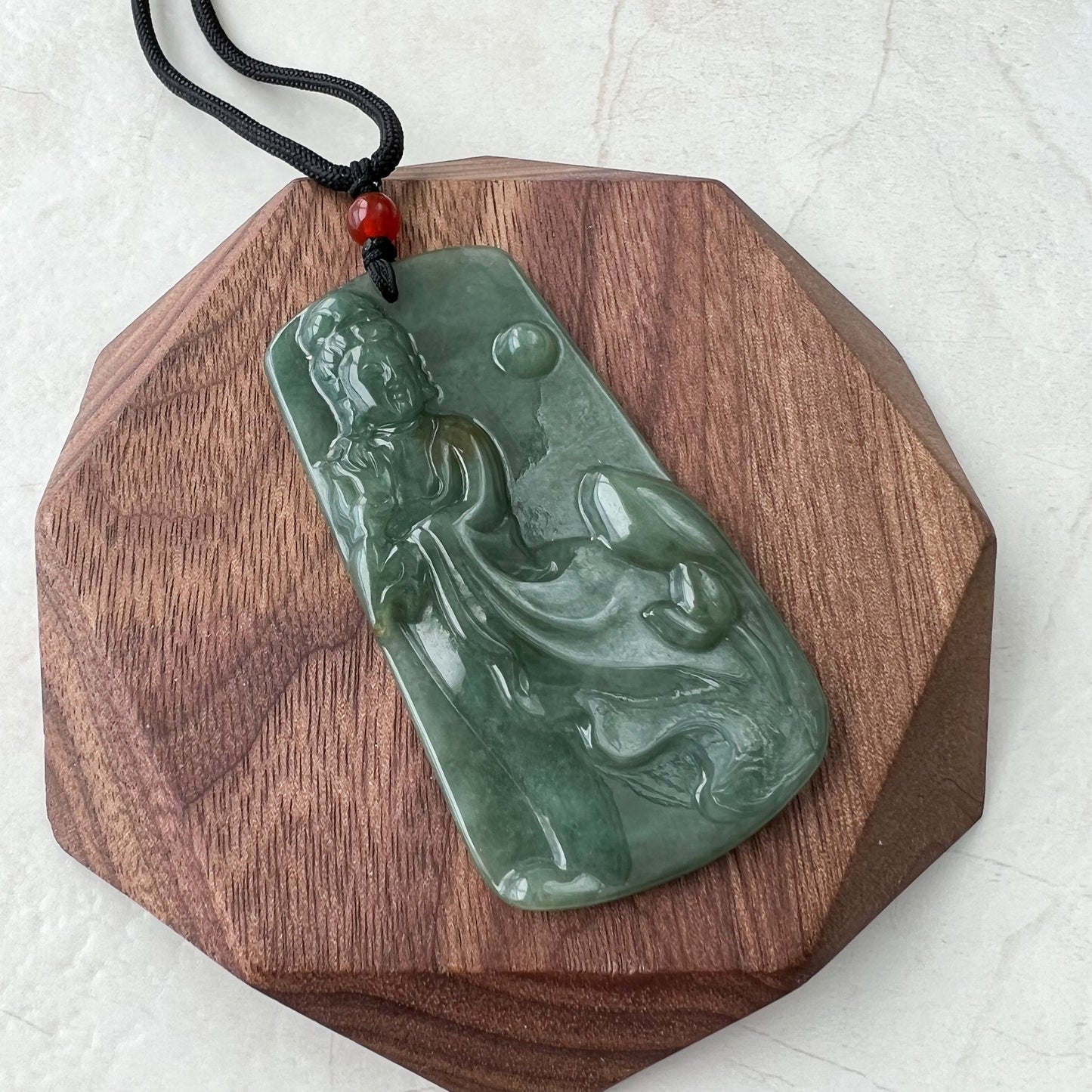 Jadeite Jade Guan Yin Kwan Yin Protected by Dragon Avalokitesvara Semi-Translucent Carved Pendant Necklace, Quan Am, YJ-0921-0166679 - AriaDesignCollection