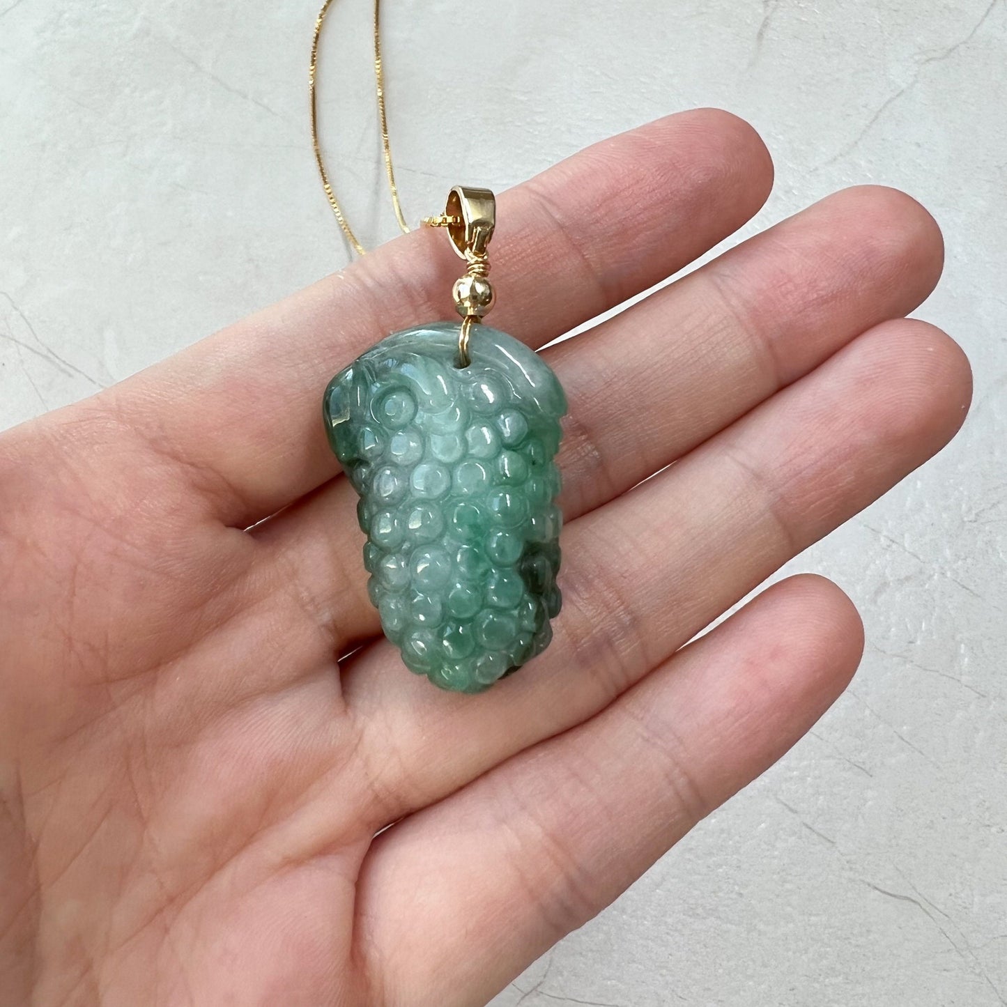 Green Jade Grape, Gold Plated, Jadeite Jade, Hand Carved Pendant Necklace, FCSG-0921-1647035832 - AriaDesignCollection