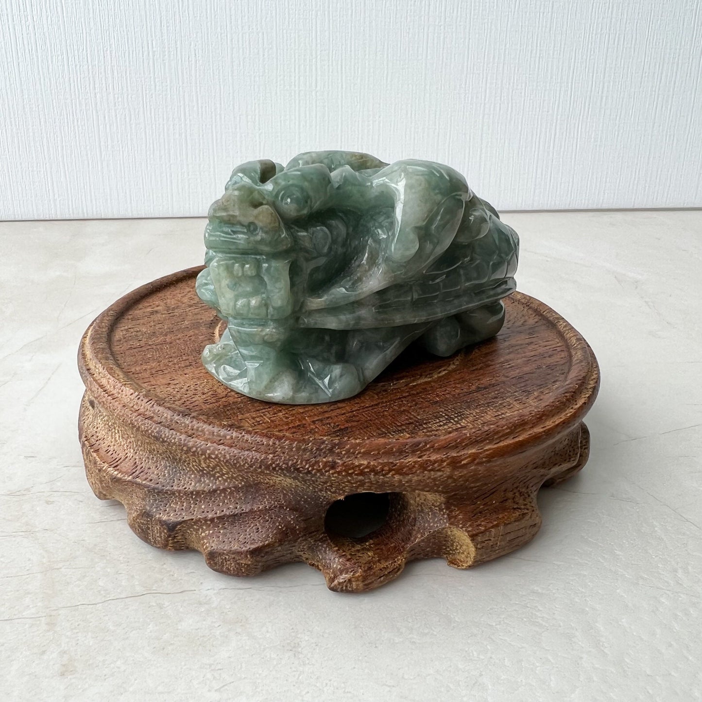 Jadeite Jade Dragon Turtle Chinese Zodiac Hand Carved Feng Shui Ornament, YJ-0921-0061216 - AriaDesignCollection