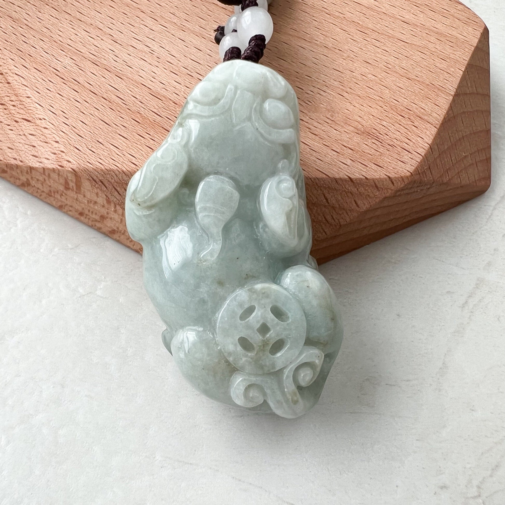 Large Jadeite Jade Dragon Pixiu Dragon Chinese Carved Pendant, YW-0110-1646980562 - AriaDesignCollection