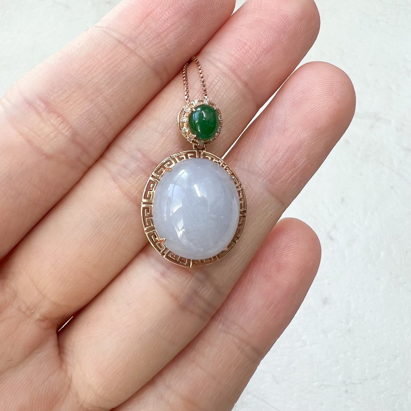 Purple Jade Round Cabochon Pendant, Jadeite Jade, 18K Rose Gold, Lavender, Pendant Necklace, RLXE-0921-0025379 - AriaDesignCollection