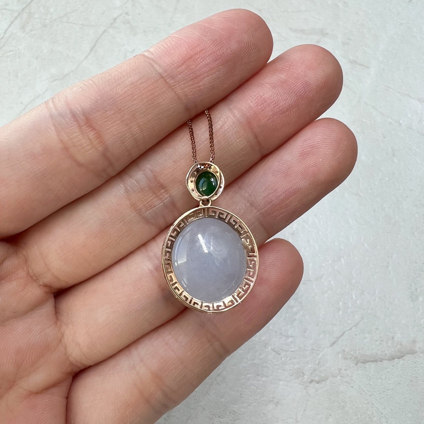 Purple Jade Round Cabochon Pendant, Jadeite Jade, 18K Rose Gold, Lavender, Pendant Necklace, RLXE-0921-0025379 - AriaDesignCollection